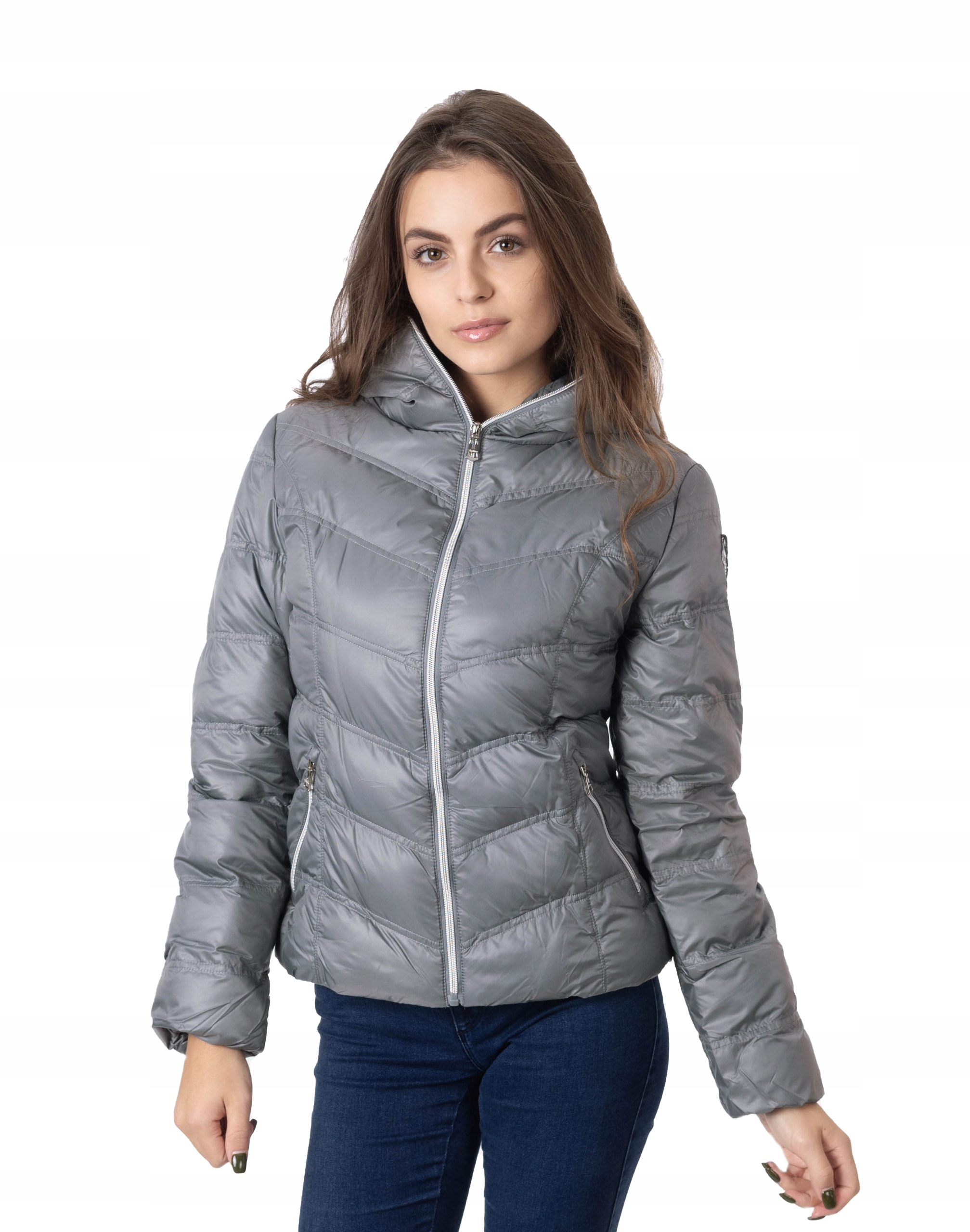 Teplá zimní dámská péřová bunda 5611 XXL, ocelová