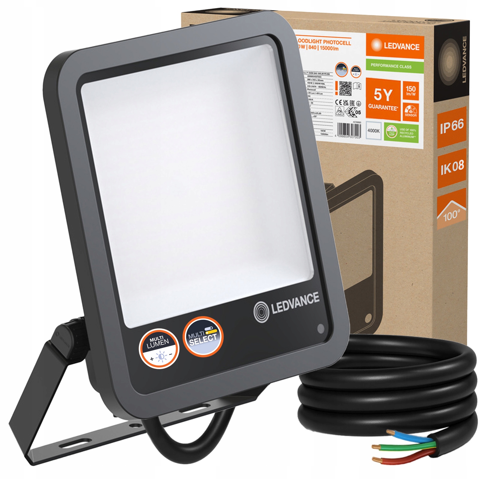 Vonkajší Led reflektor 125 W 15000 lm 4000 K Snímač súmraku Floodlight