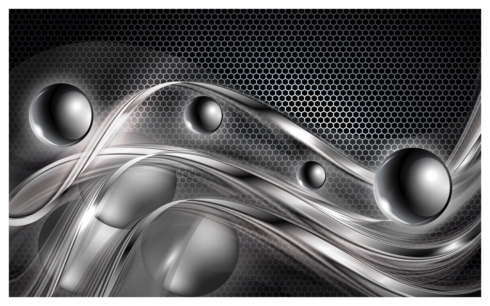Fototapeta Stříbrné vlny a černé sféry Abstrakce Futurismus 208x146 lepidlo