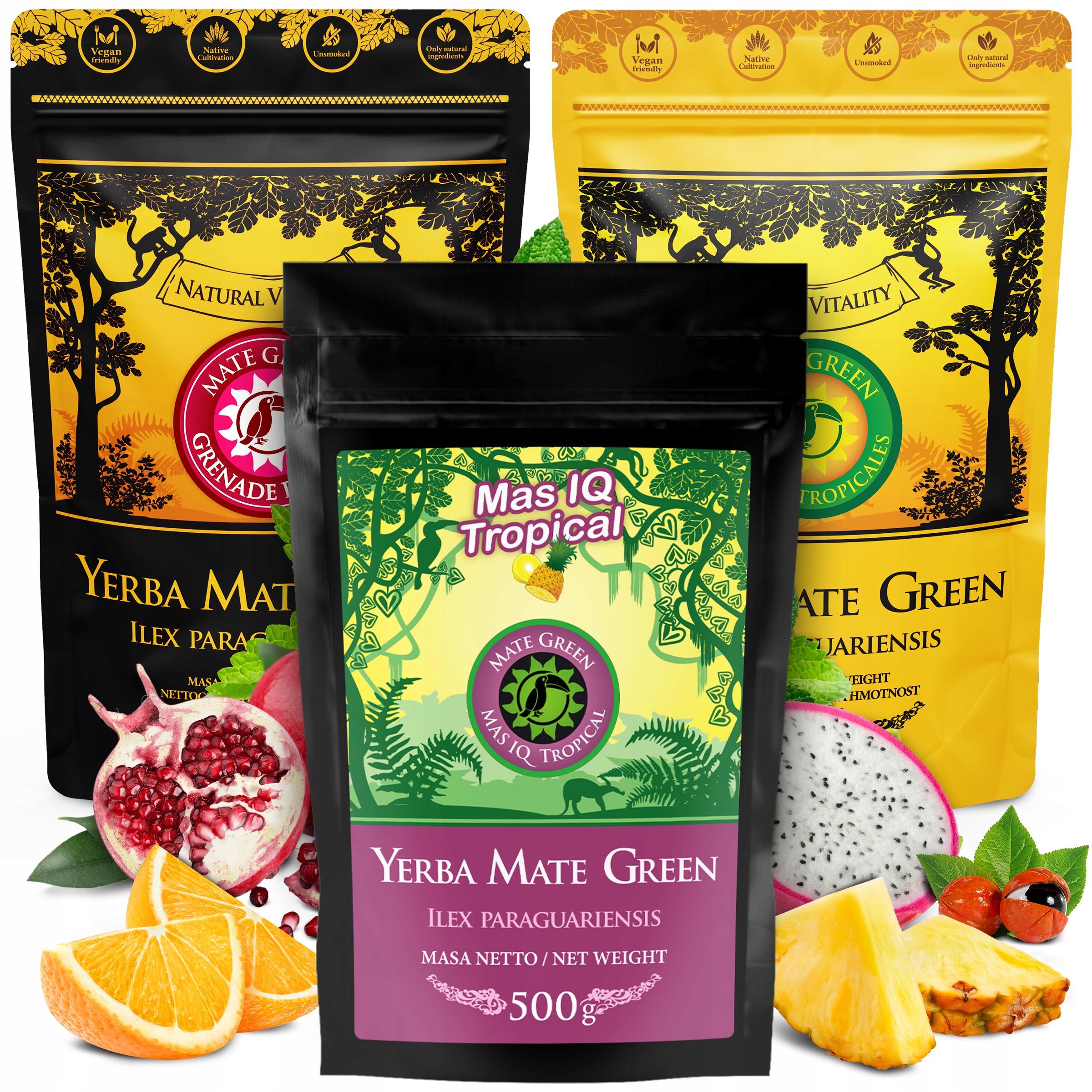 Levně Sada Yerba Mate Green Nejlepší ovocné 3x500g MIX 1,5kg Mango Ananas