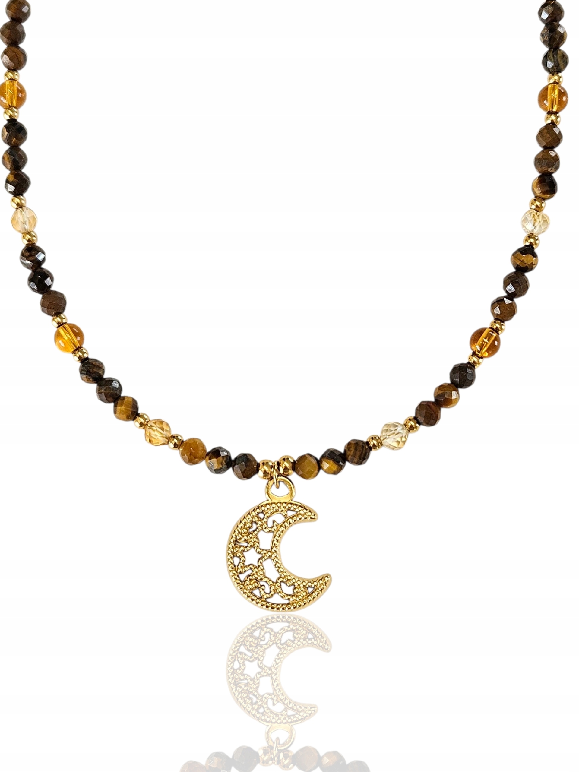 Naszyjnik Ażurowy Tygrysie Oko Bursztyn Cytryn