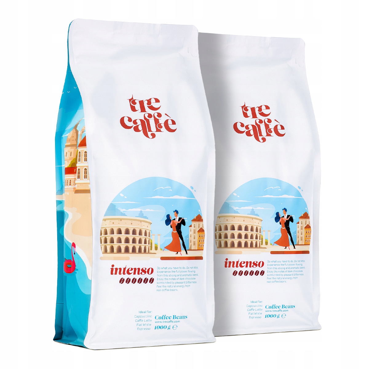 Káva zrnková 2x1 kg Čerstvě pražená Crema 100% Aroma Intenso Tre Caffe