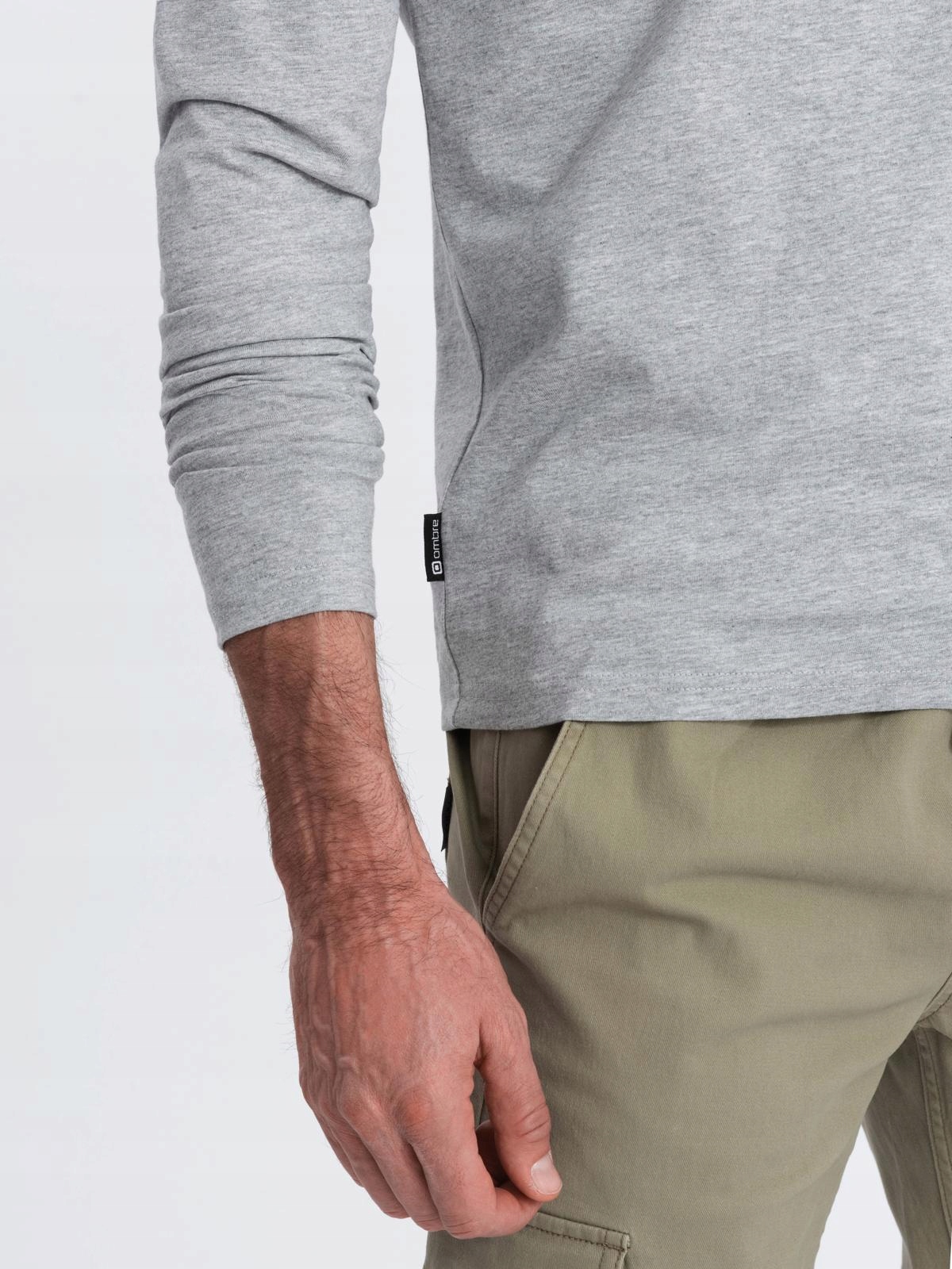 Longsleeve męski 100% bawełna basic szary melanż Ombre V3 OM-LSBL-0106 M Rozmiar M