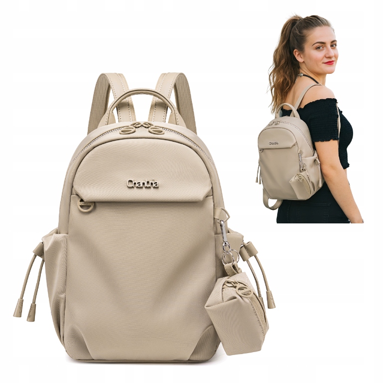 Dámský mini batoh elegantní béžový na léto s pouzdro na sluchátka pro iPad