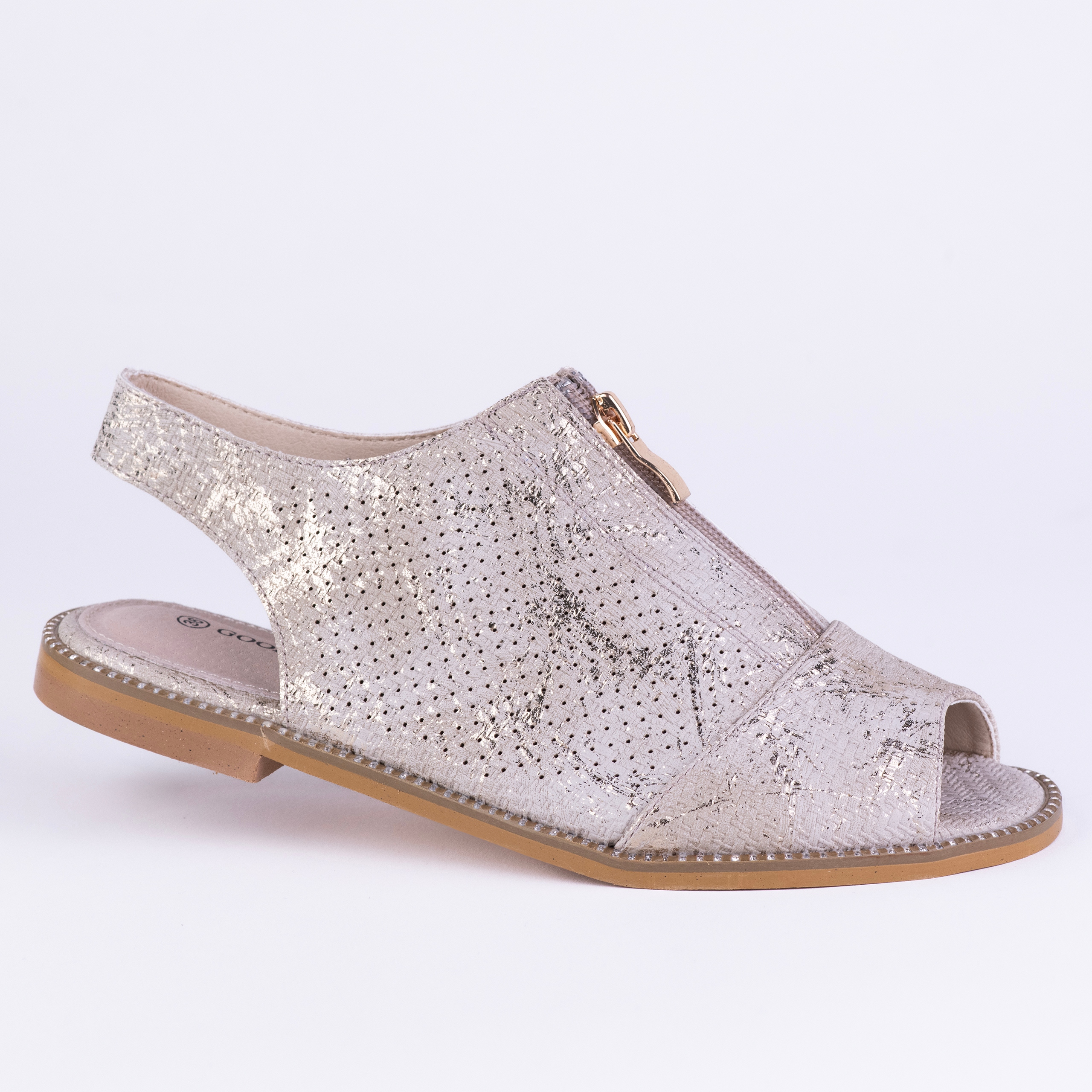 Dámské ploché sandály Goodin GD-FL902 lehká kůže ažurový zip béžová 41