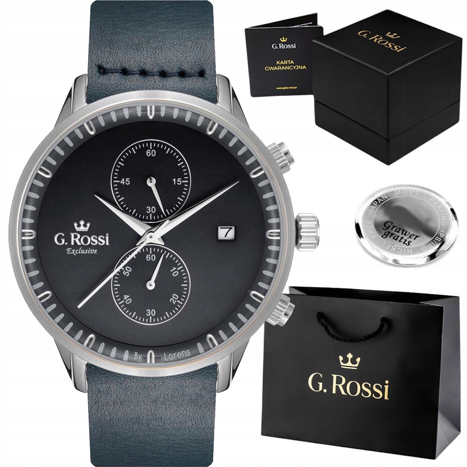 Pánské hodinky G. Rossi Exclusive kožené chronograf a datumovka Gravírování