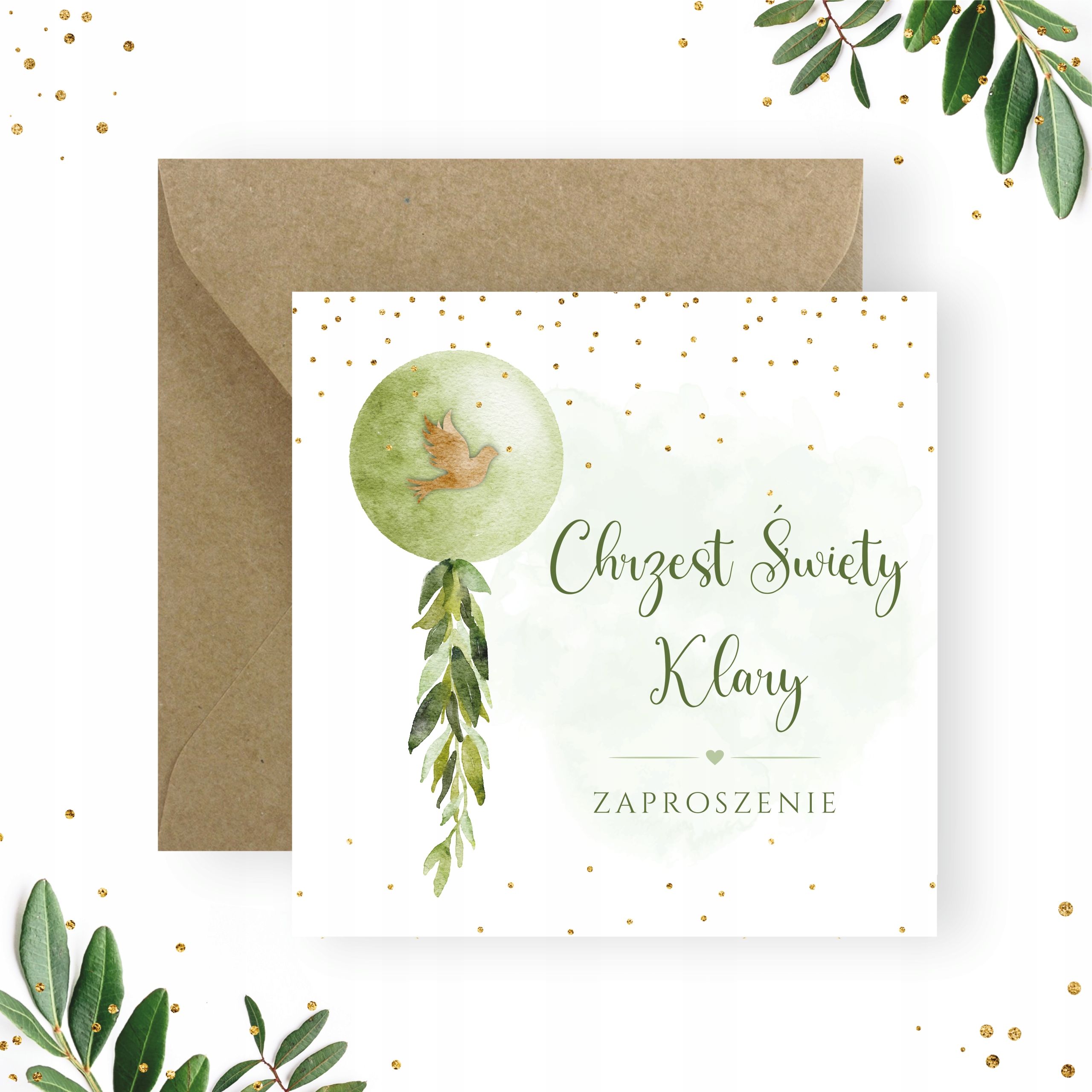 ZAPROSZENIA NA CHRZEST + IMIĘ + KOPERTA DELIKATNE ZIELONY BALONIK Rodzaj chrzest