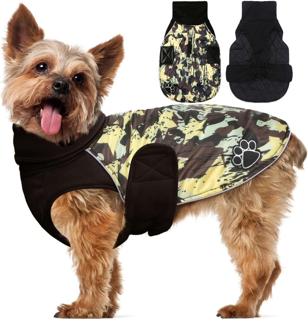 Levně Zimní bunda pro psa oboustranná na suchý zip voděodolná Golf maskáčový, velikost M