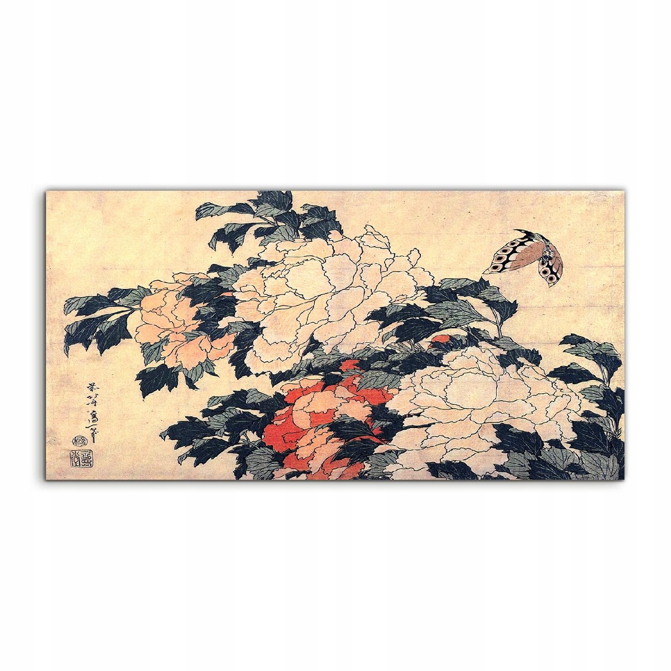 Akrylový obraz 140x70 s grafikou Pivonky Motýľ Kvet