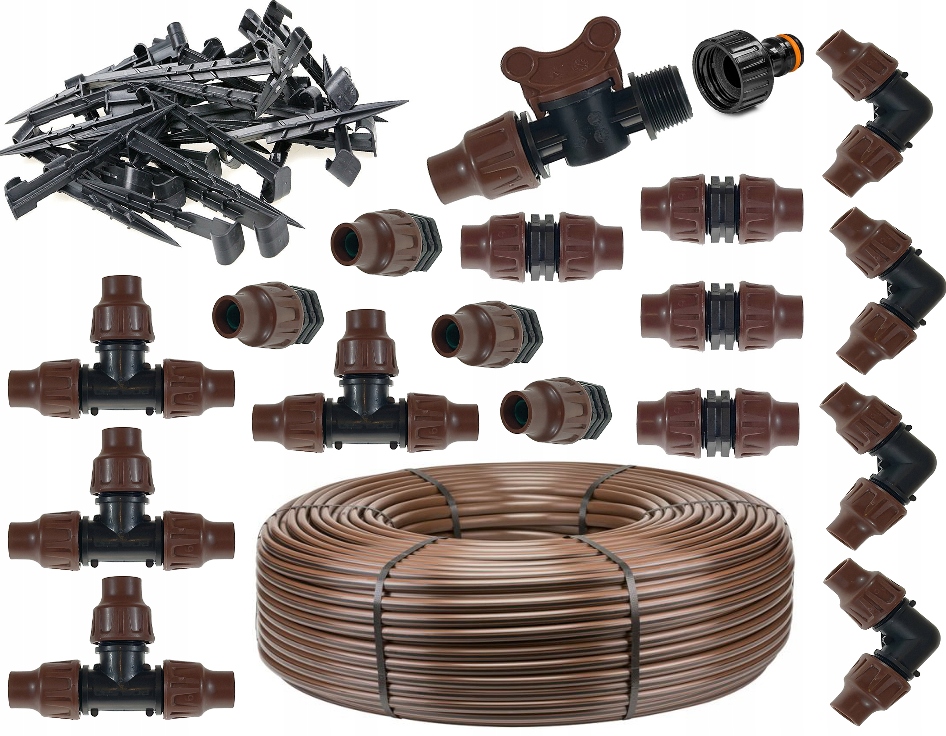 Kapková závlaha 100 m s kompenzací tlaku sada Premium série Bronz