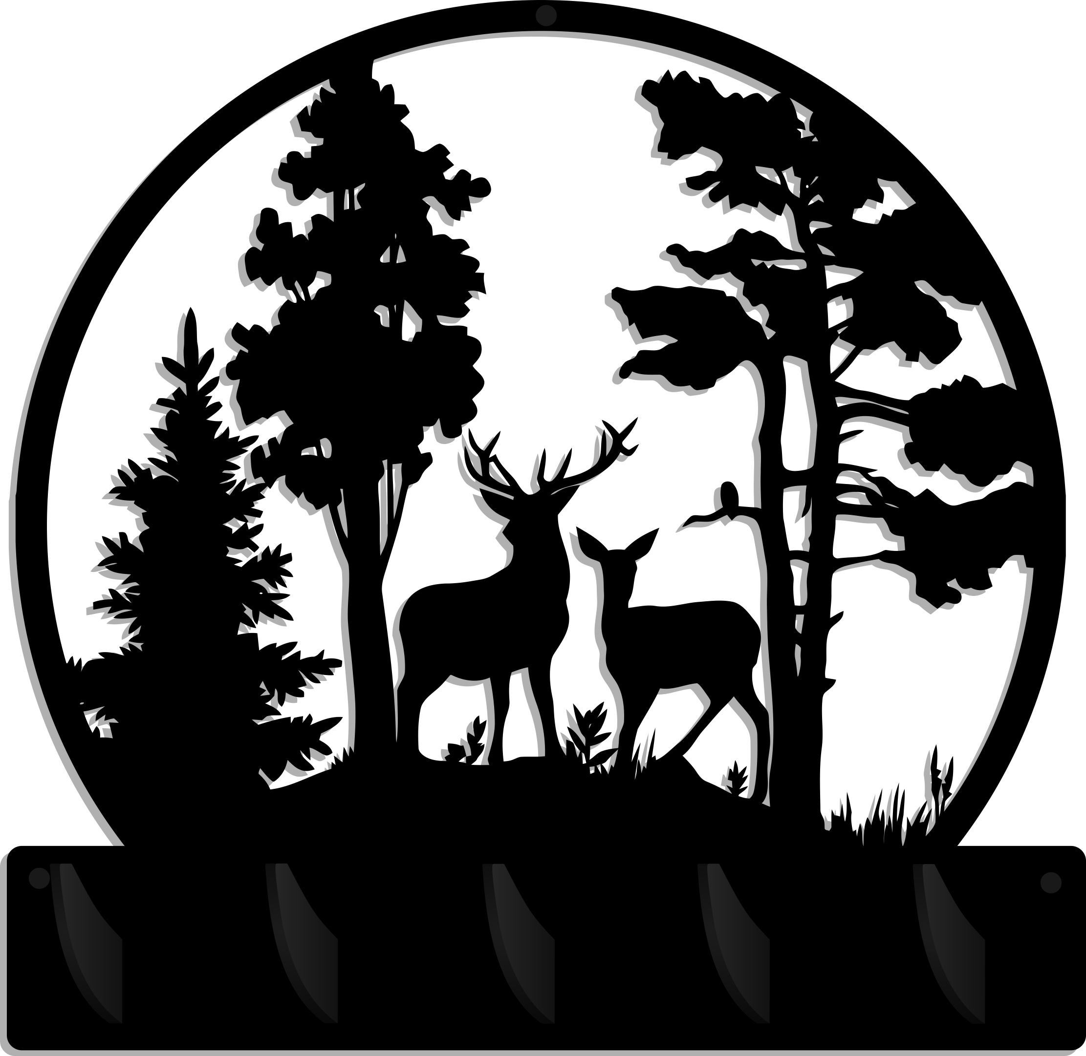 Věšáky na oblečení velké, černé, nástěnné, lovecký jelen na řevu