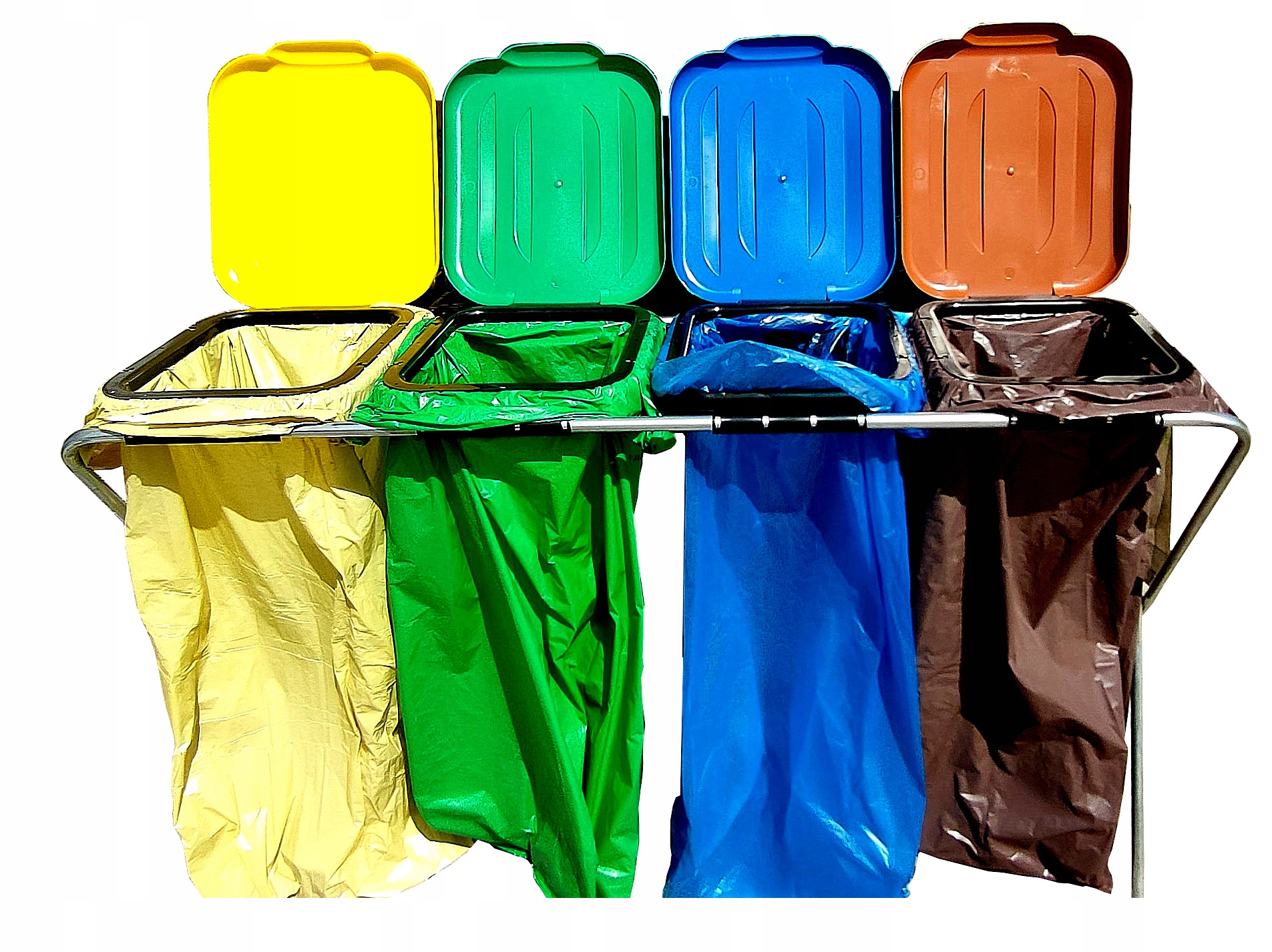 Stojak Metalowy do Segregacji Śmieci Pojemnik Kosz Na Odpady na 4 Worki