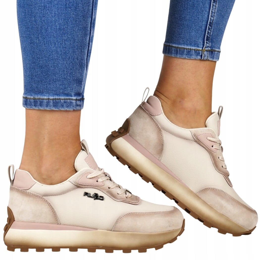 iButy Tenisky Dámské Kožené Polobotky Béžové Růžové Na Silné Podrážce