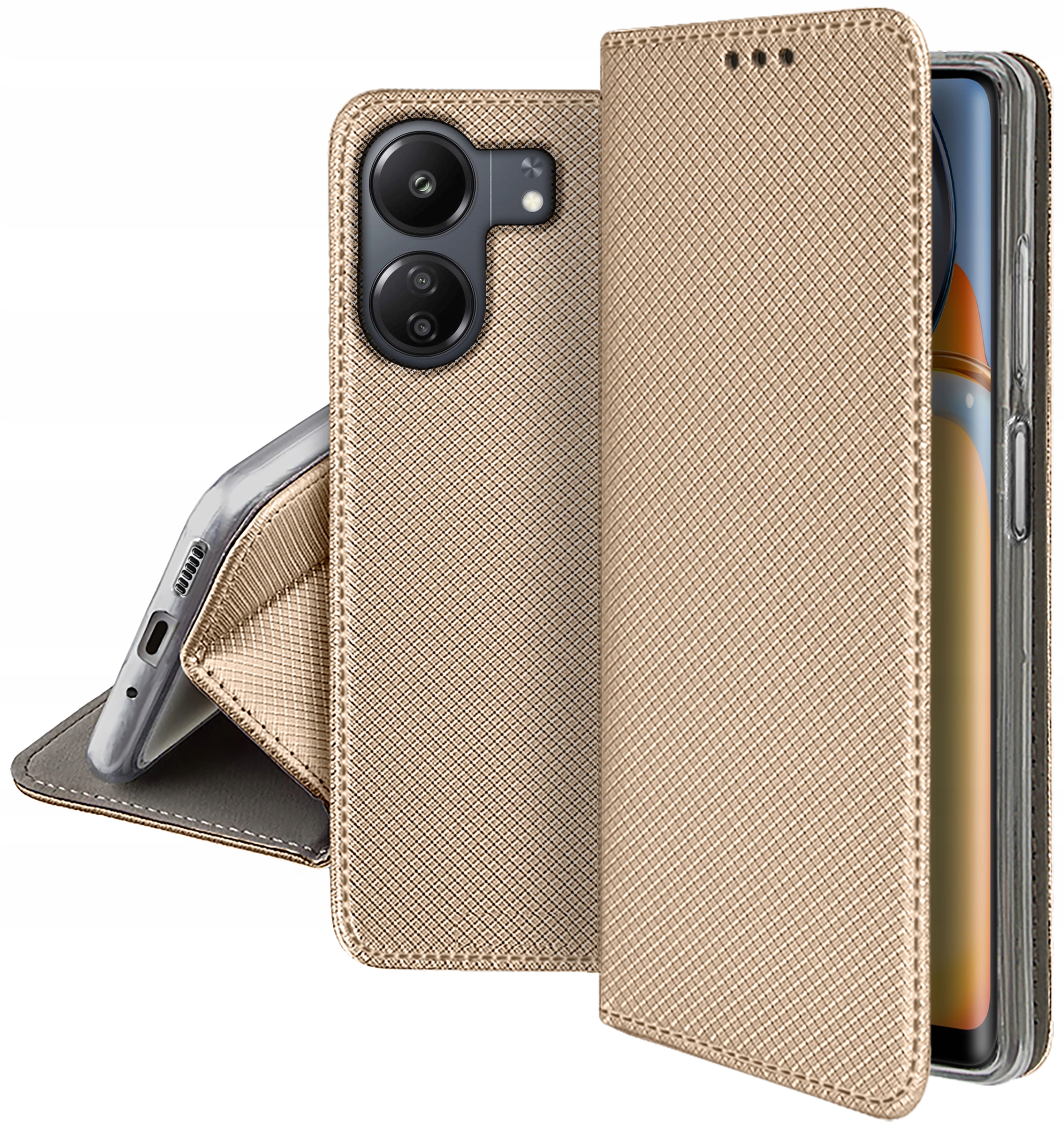Etui do Xiaomi Redmi 13C | Poco C65 SMART MAGNET CASE PORTFEL + SZKŁO 9H Dedykowany model Xiaomi Redmi 13C | Poco C65