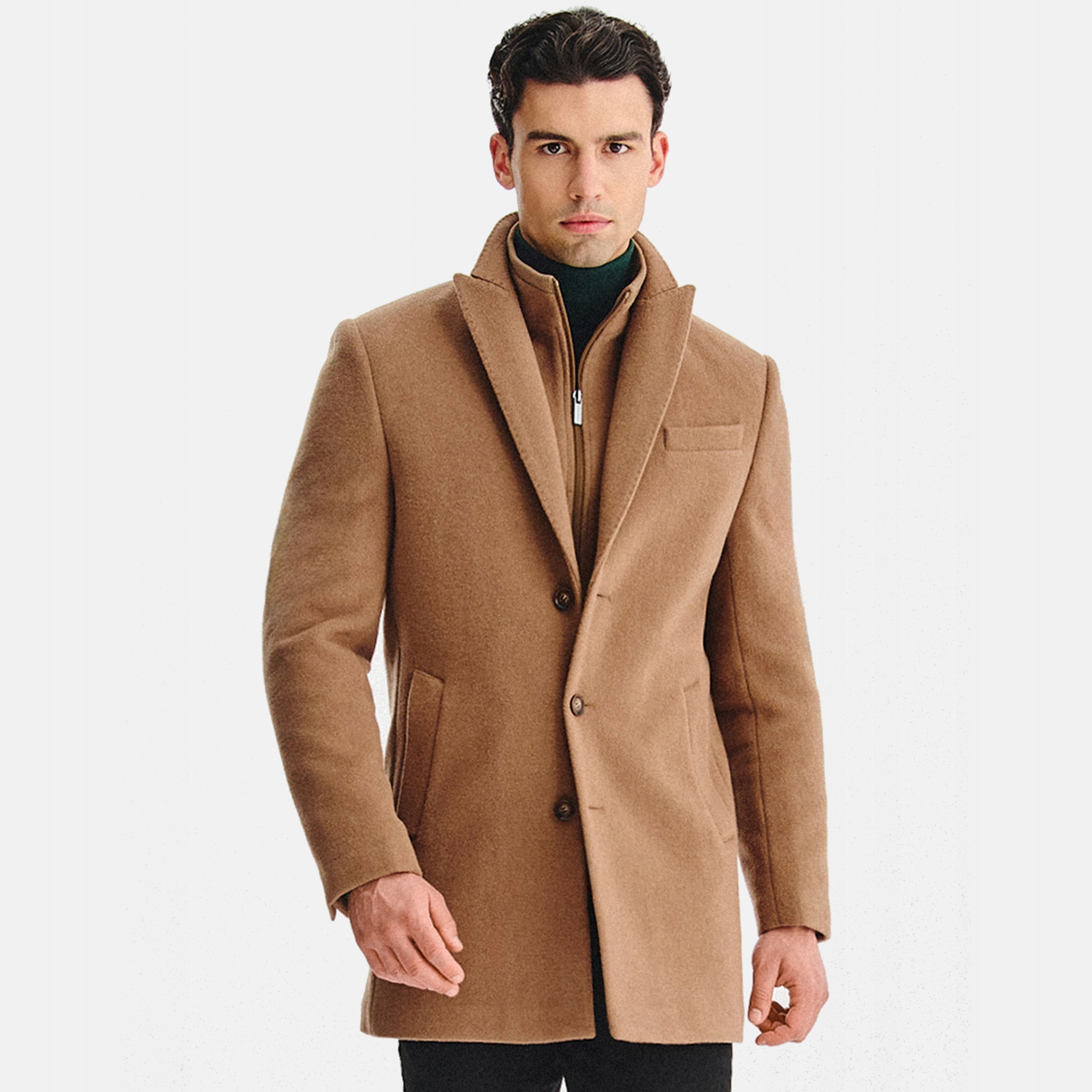 Pánský karamelový kabát s vlnou a odnímatelným stojáčkem Pako Lorente vel 54