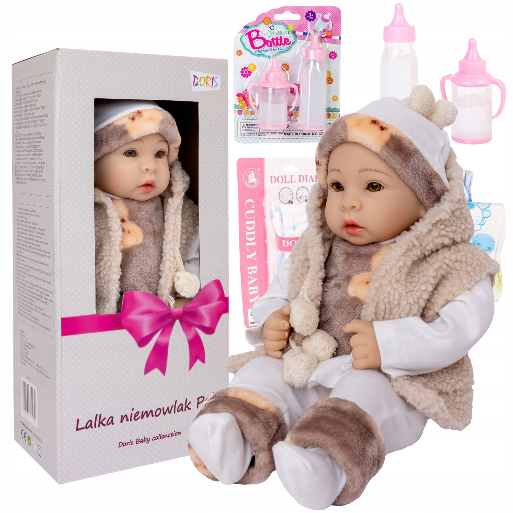 Lalka Doris bobas 40cm pachnąca mówi śpiewa po polsku w pudełku Akcesoria