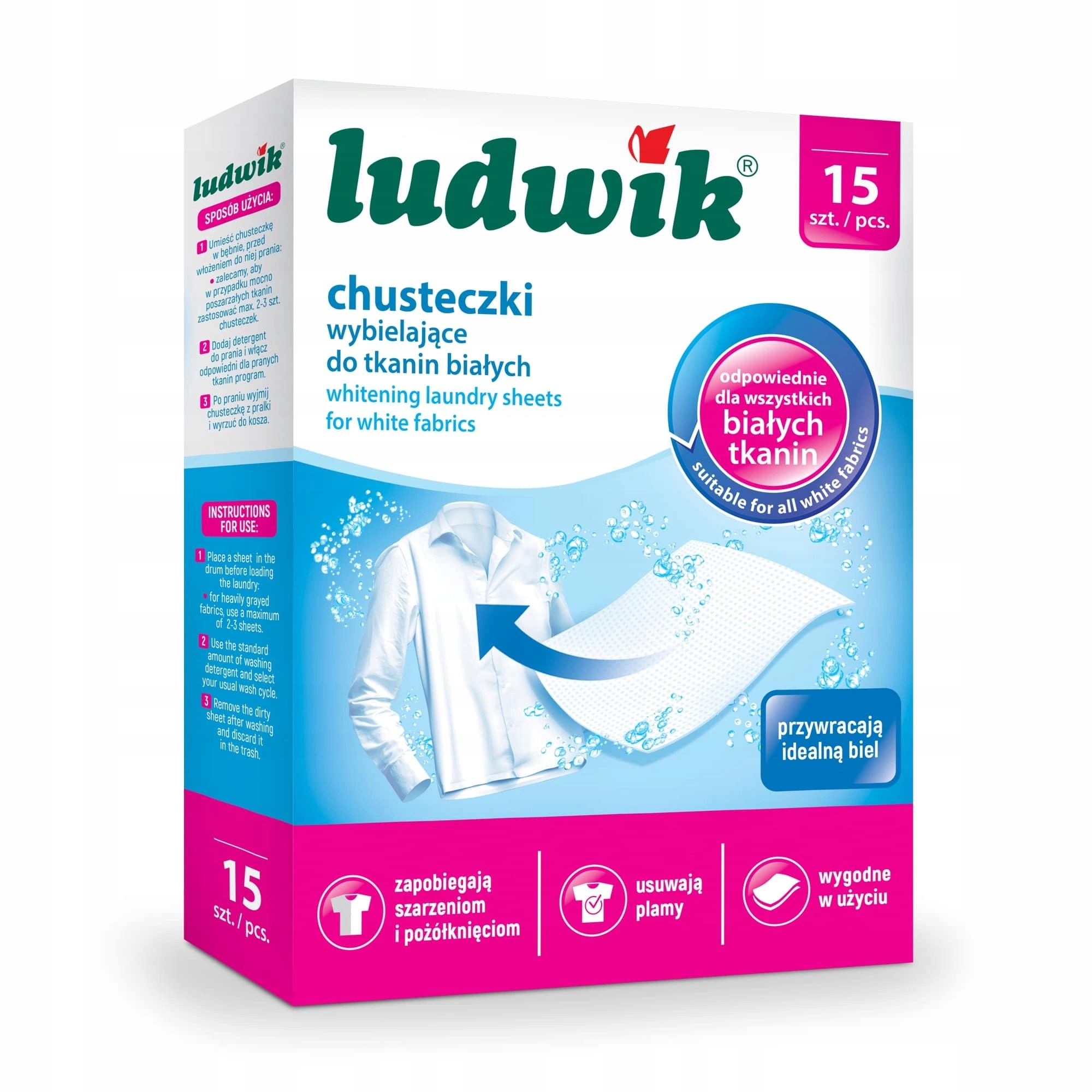 

Ludwik Chusteczki do prania wybielające 15sztuk