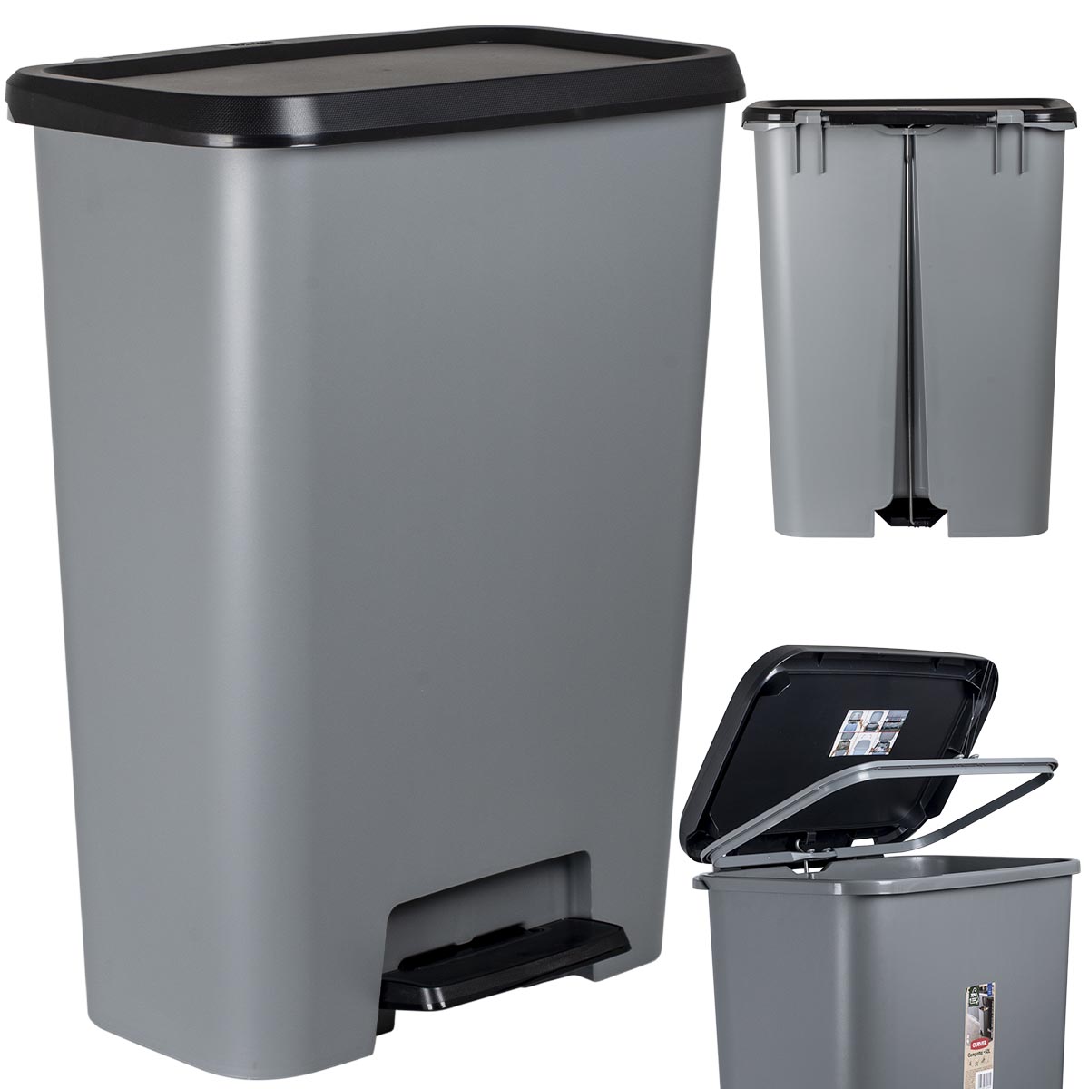 Kosz na śmieci plastik Curver 50l szary