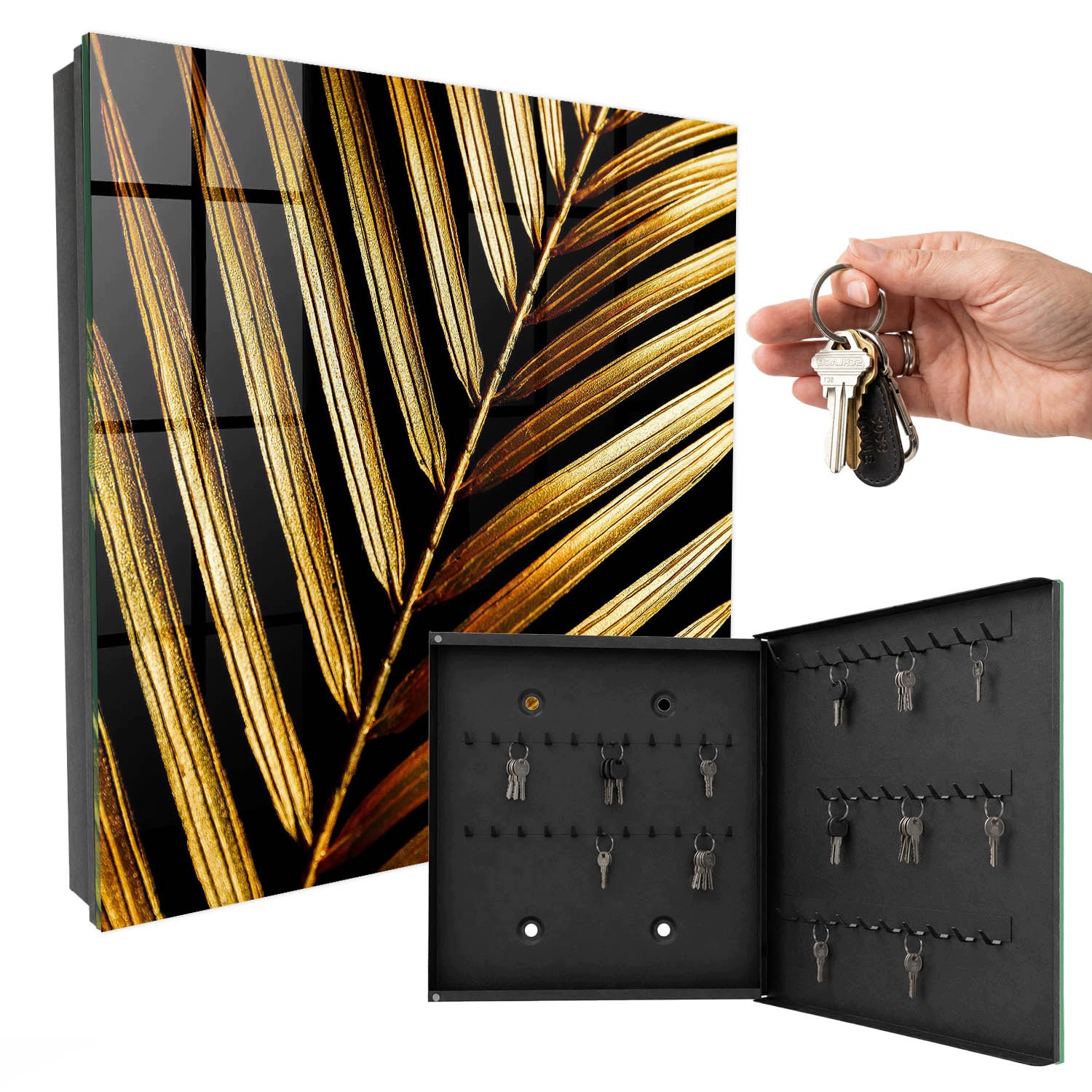 Věšáková skříň Organizér na klíče Elegantní List Černá pravá 30x30 cm
