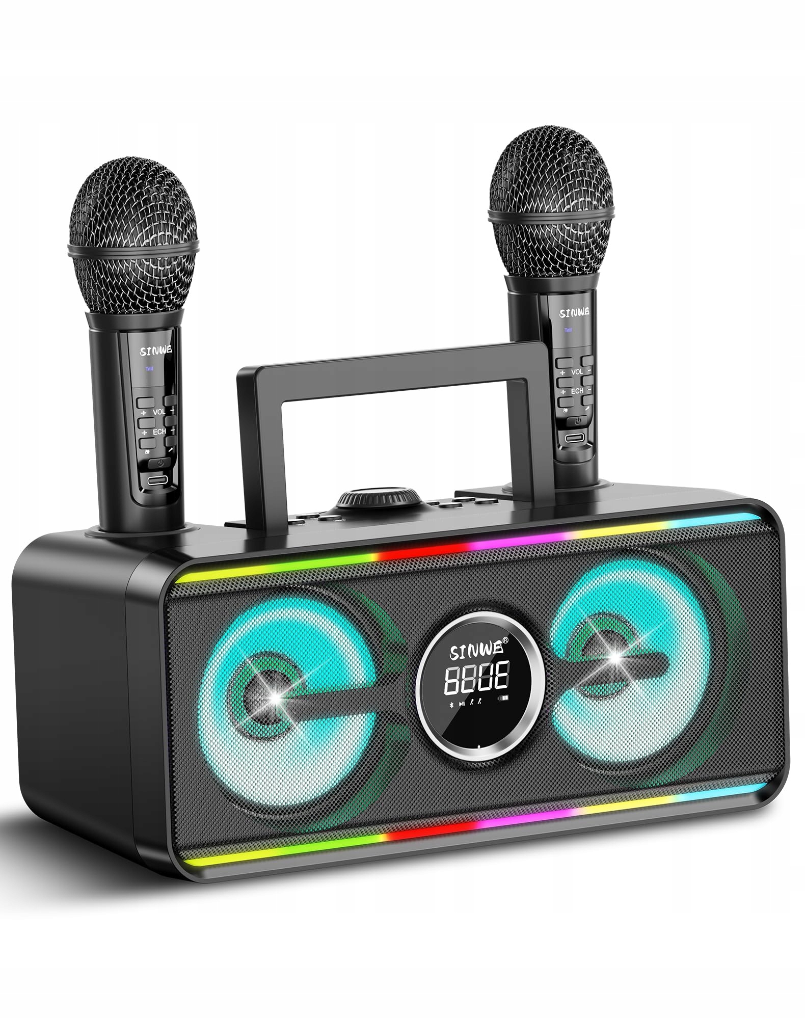 Karaoke stroj s 2 Bluetooth Led mikrofony pro všechny