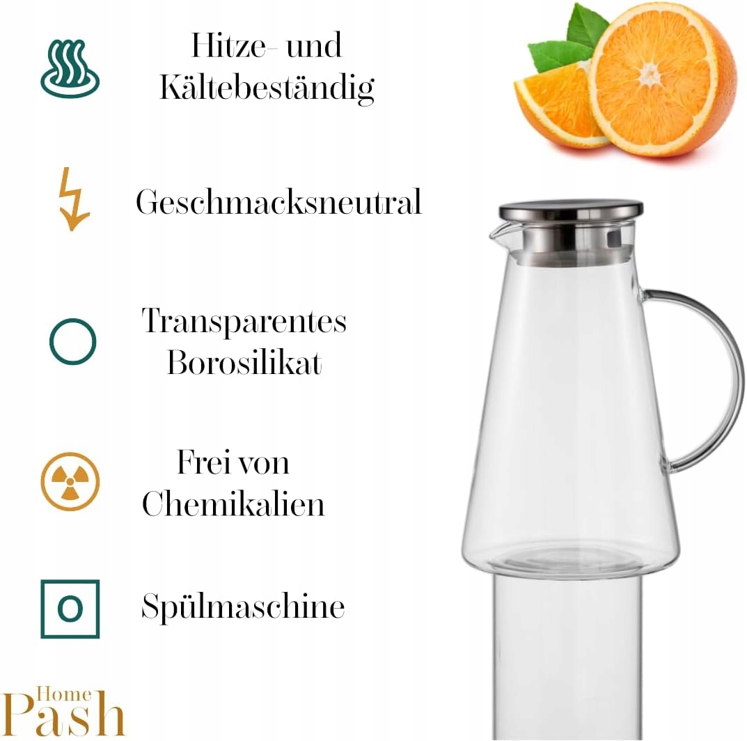 Pash Home Elegancka karafka na wodę 1,85 litra z borokrzemianu z filtrem Marka inna