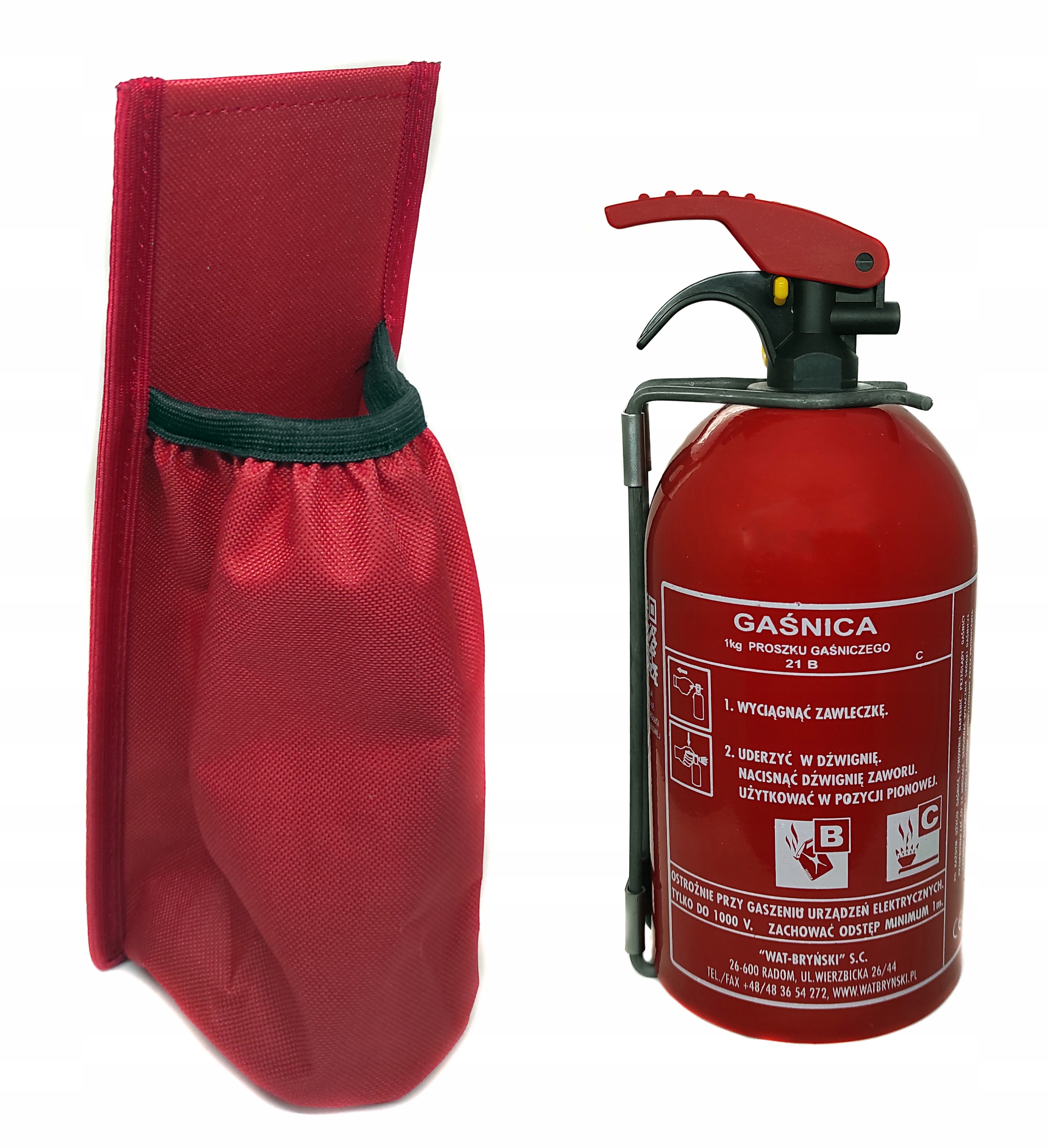 

Gaśnica proszkowa 1kg + uchwyt pokrowiec na rzep