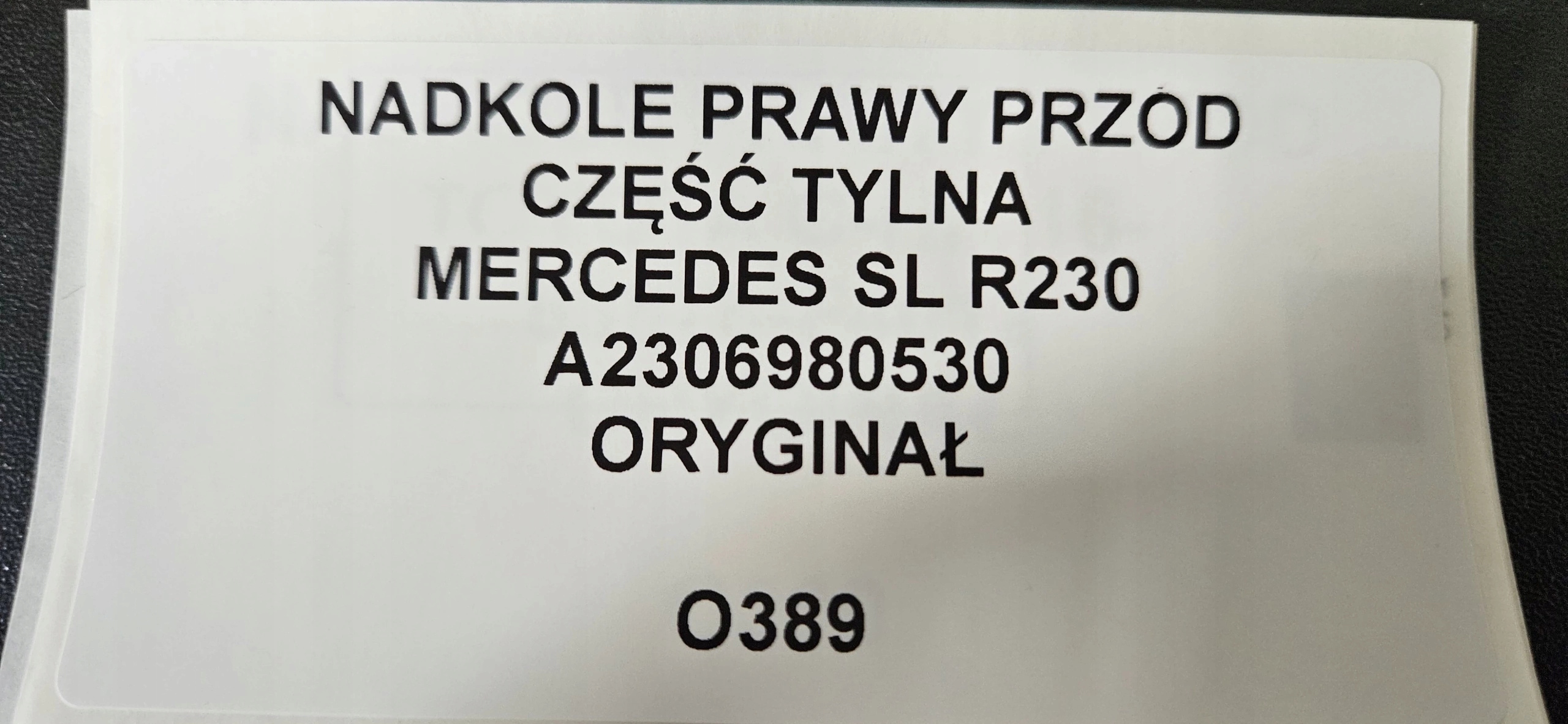 mudguard right front part rear MERCEDES SL R230