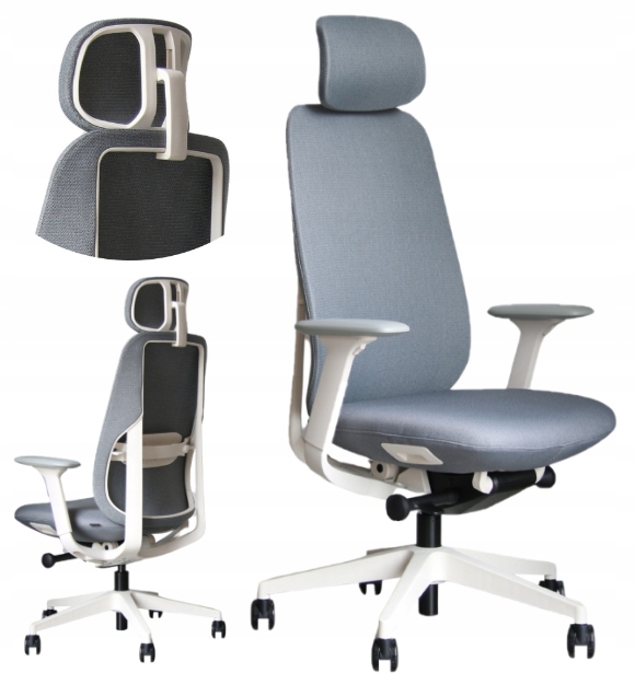 Fotel biurowy Zinc biało/szary ergonomia podłokietniki 4D