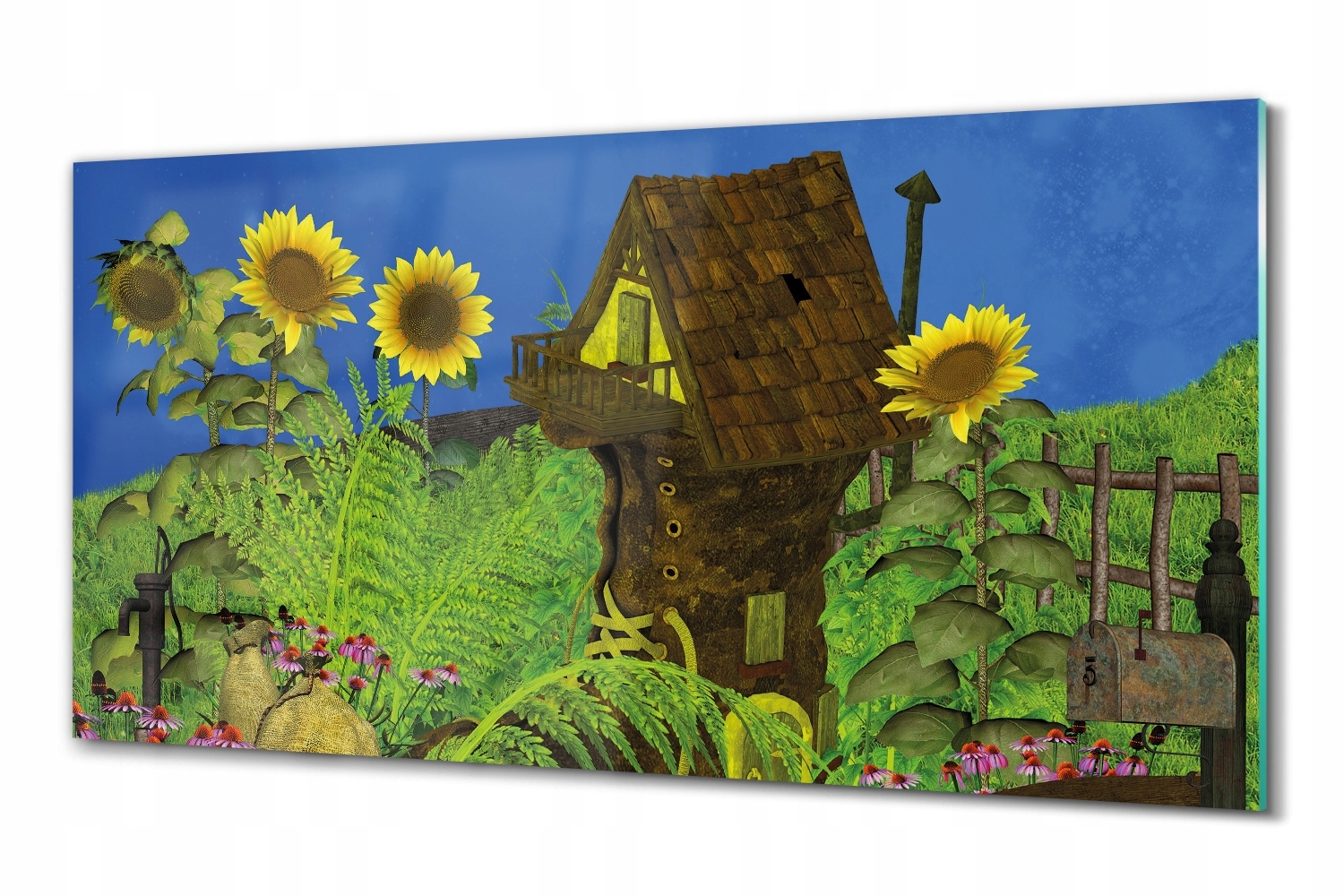 Skleněný obraz do koupelny Dům květiny zahrada 100x50