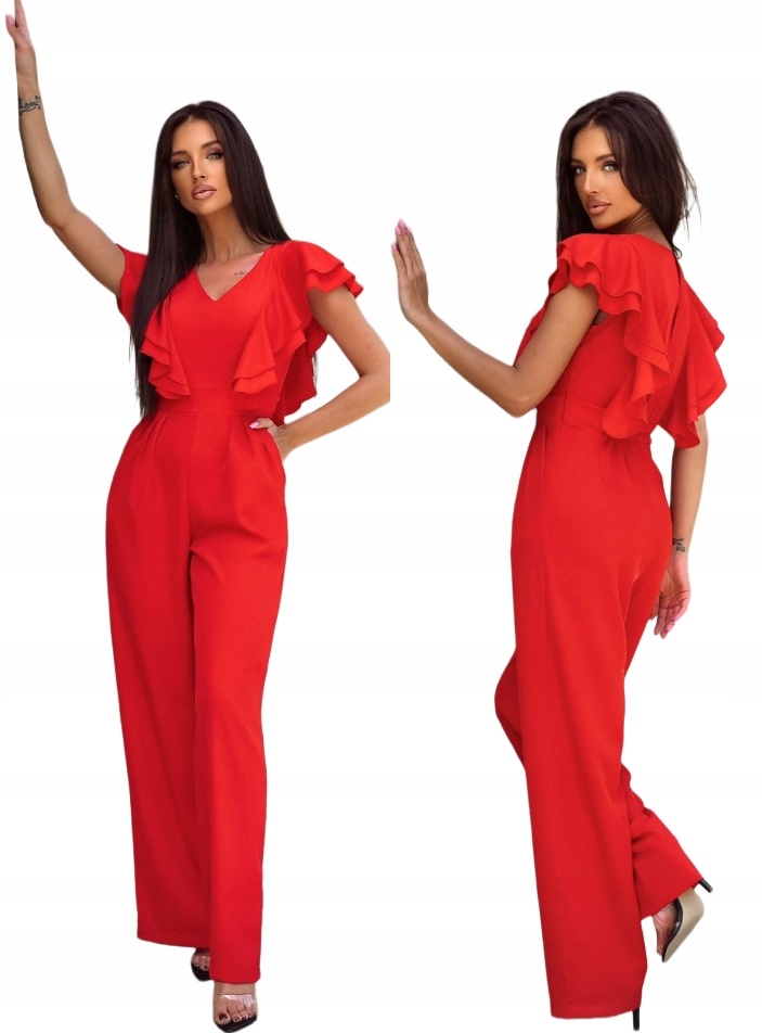 Duo Červený elegantní overal s volánky pro křtinové přijímání svatební hostina L