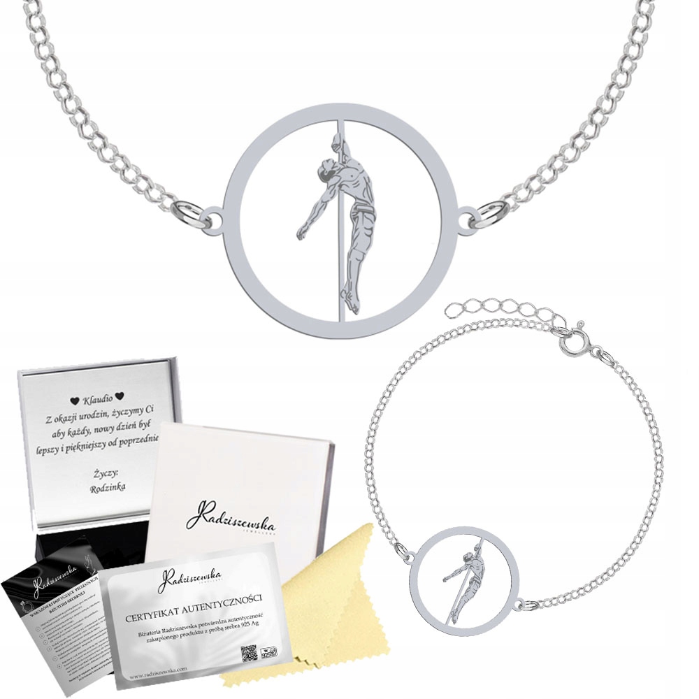 Stříbrný náramek Pole Dance Pánský Stříbro 925 Gravírování Bonus Dárek