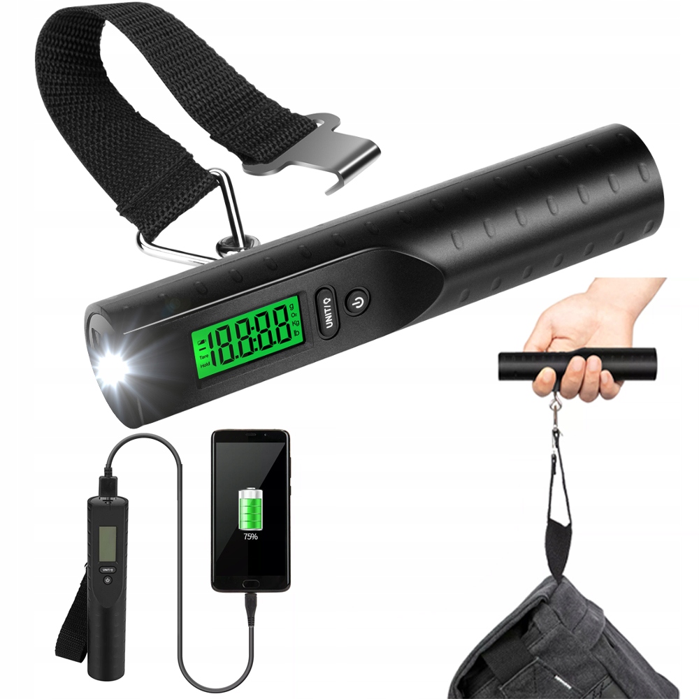

Podróżna Waga Bagażowa Latarka Powerbank Led 50kg