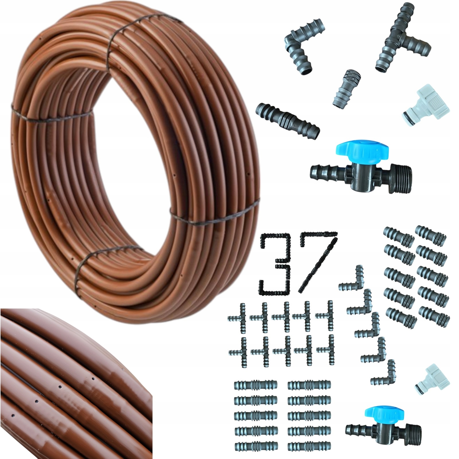 Linia kroplująca 100 metrów z kompensacją ciśnienia i zestaw 37 akcesoriów