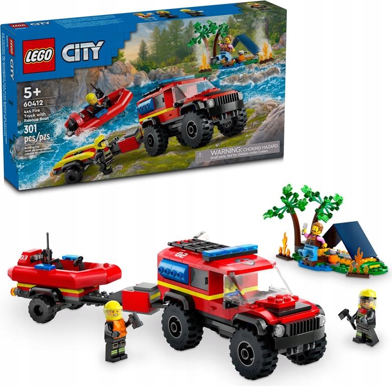 KLOCKI LEGO CITY 60412 TERENOWY WÓZ STRAŻACKI Z ŁODZIĄ NA DZIEN DZIECKA