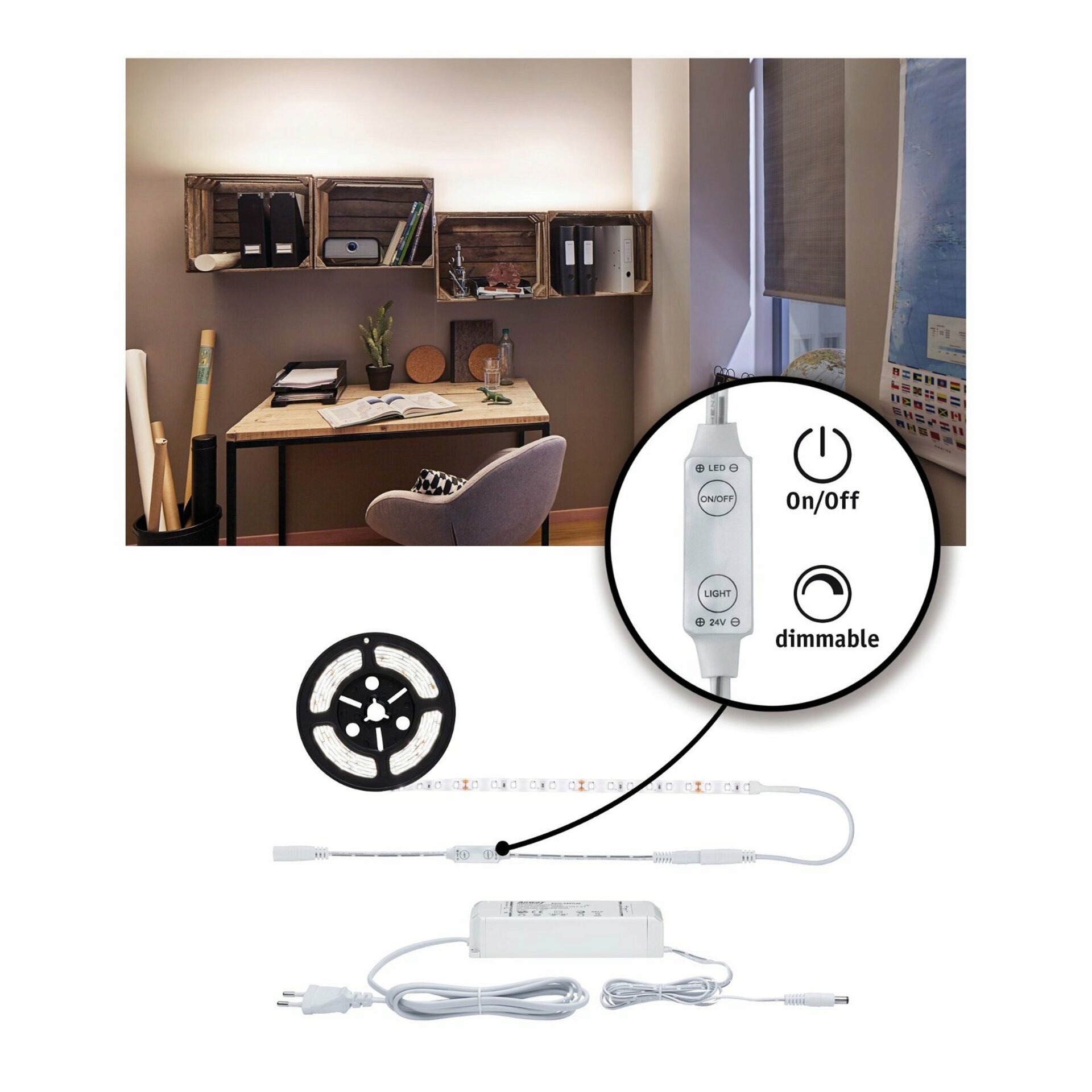 Paulmann SimpLED Power Strip 3m, neutrálna biela, 33W, stmievateľný set