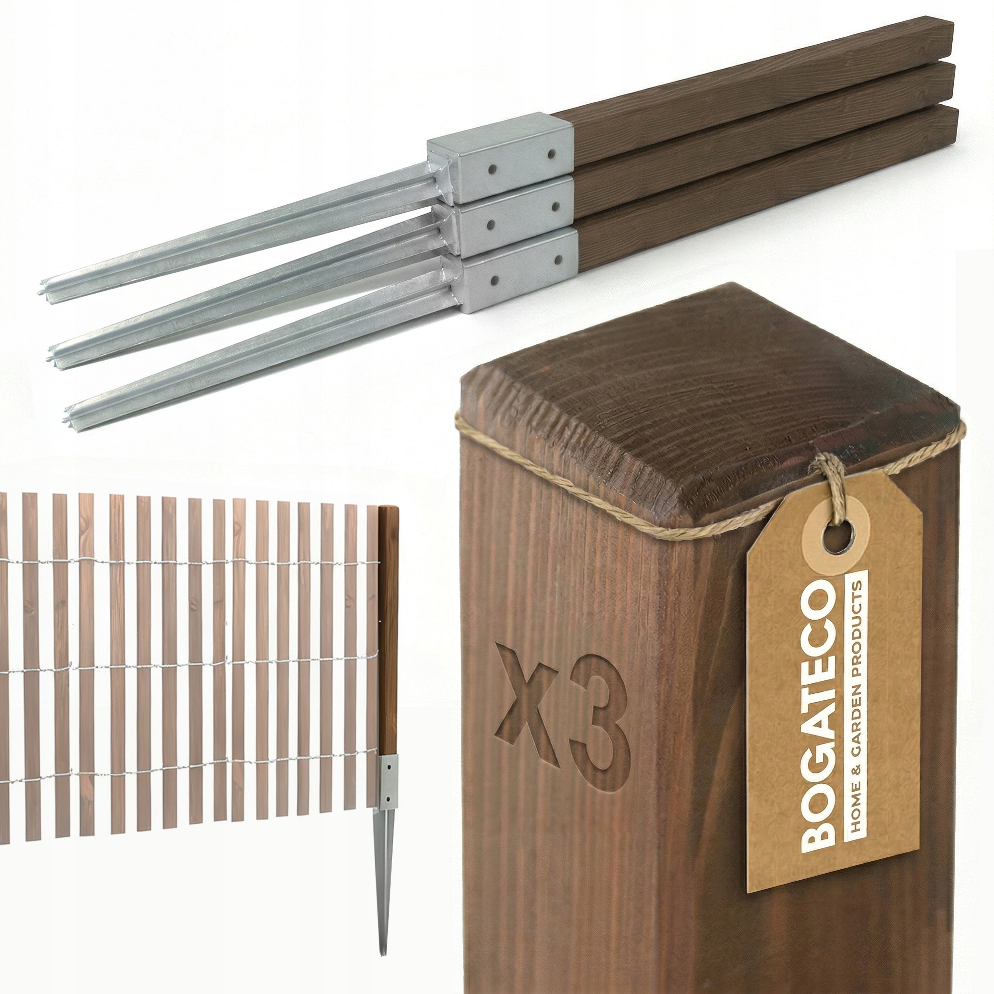 Dřevěné Sloupky Plotové Tyče 3 Kusy 80 CM Sloupek Na Kotvě