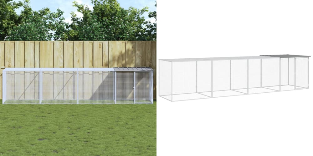 Levně Světle šedá klec pro kuřata se střechou, ocel, 403 x 98 x 90 cm