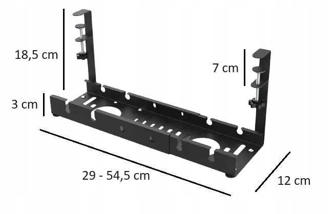 Regulowany organizer na kable pod biurko Alogy OR-02 czarny – Wymiary i zawartość