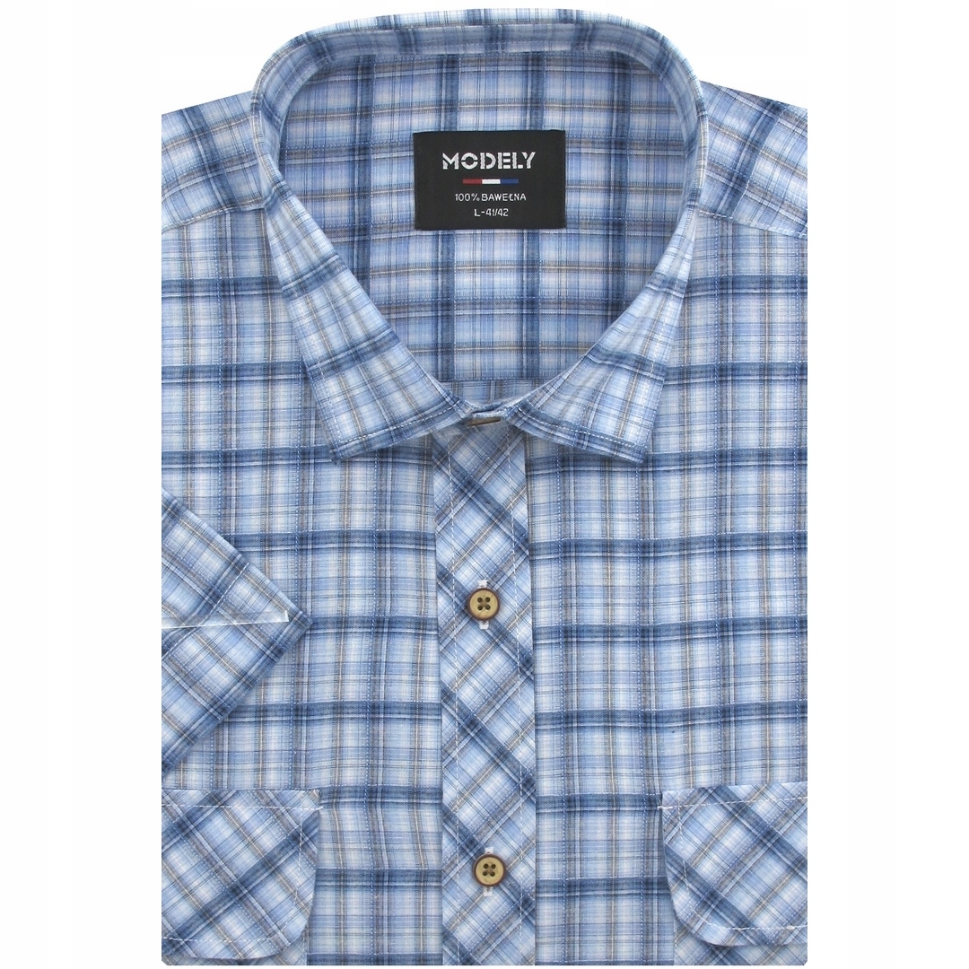 Koszula Męska Casual Niebieska w Kratkę Regular Modely R298