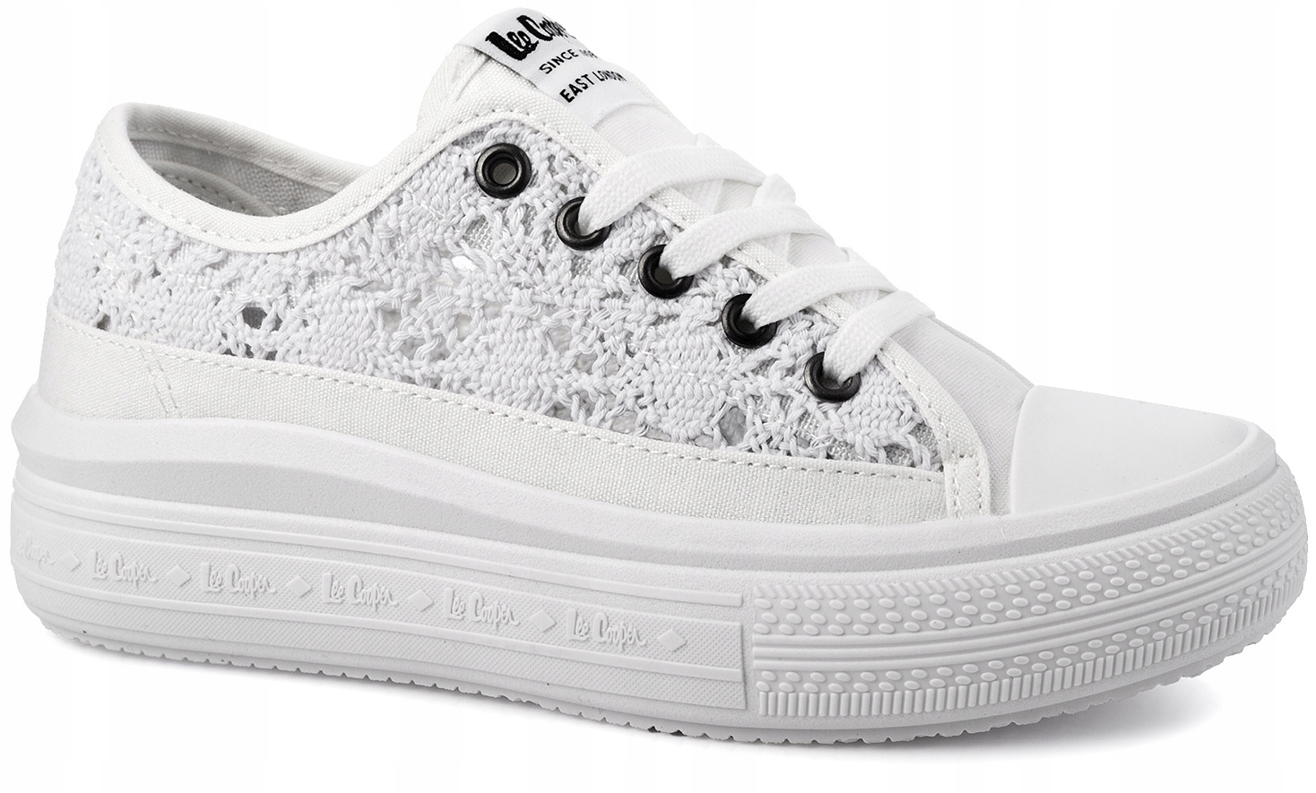 Damskie buty trampki Lee Cooper na platformie koronkowe białe r. 39
