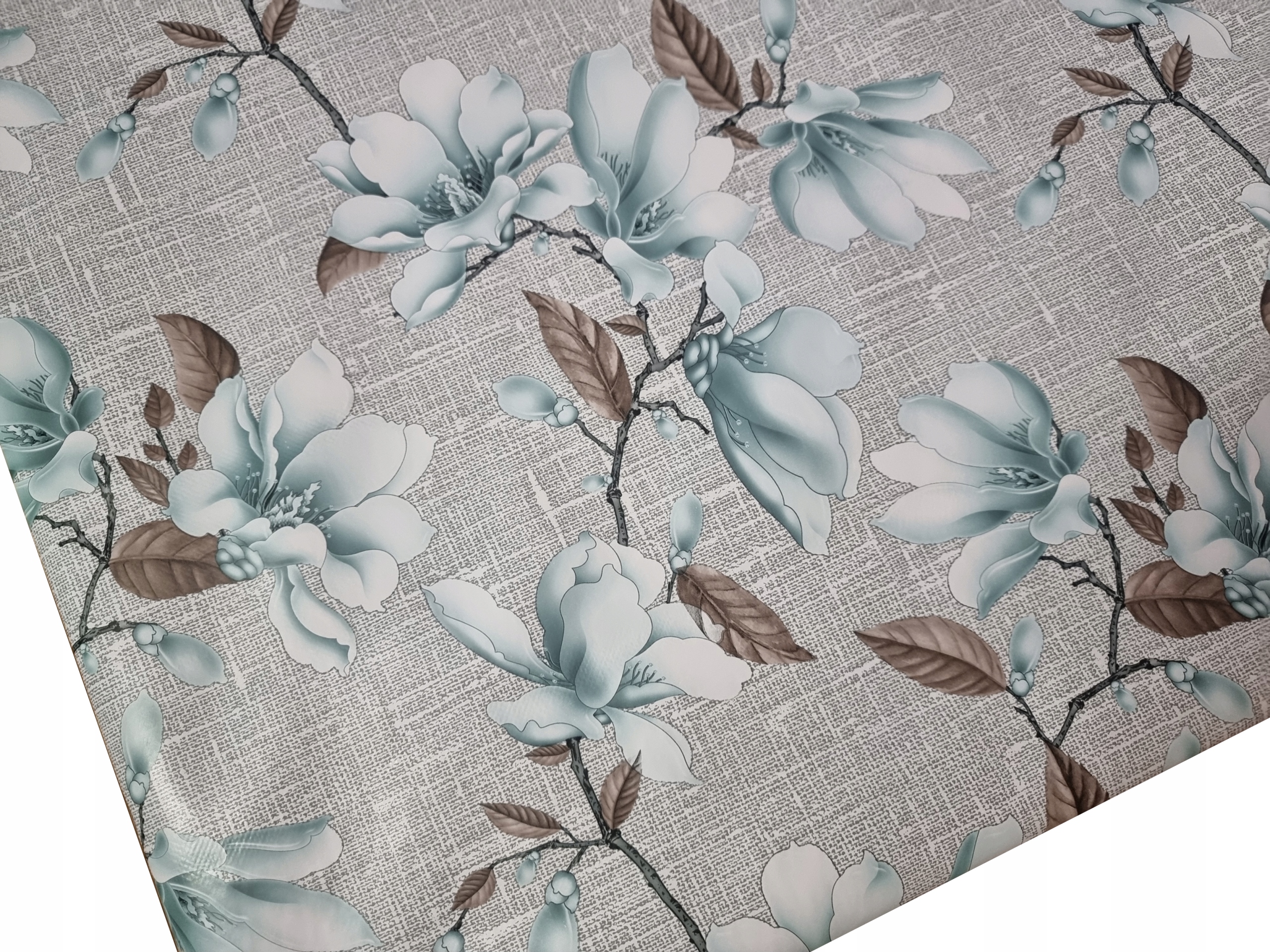 CERATA OBRUS NIEBIESKI LIŚCIE KWIATY NA WYMIAR