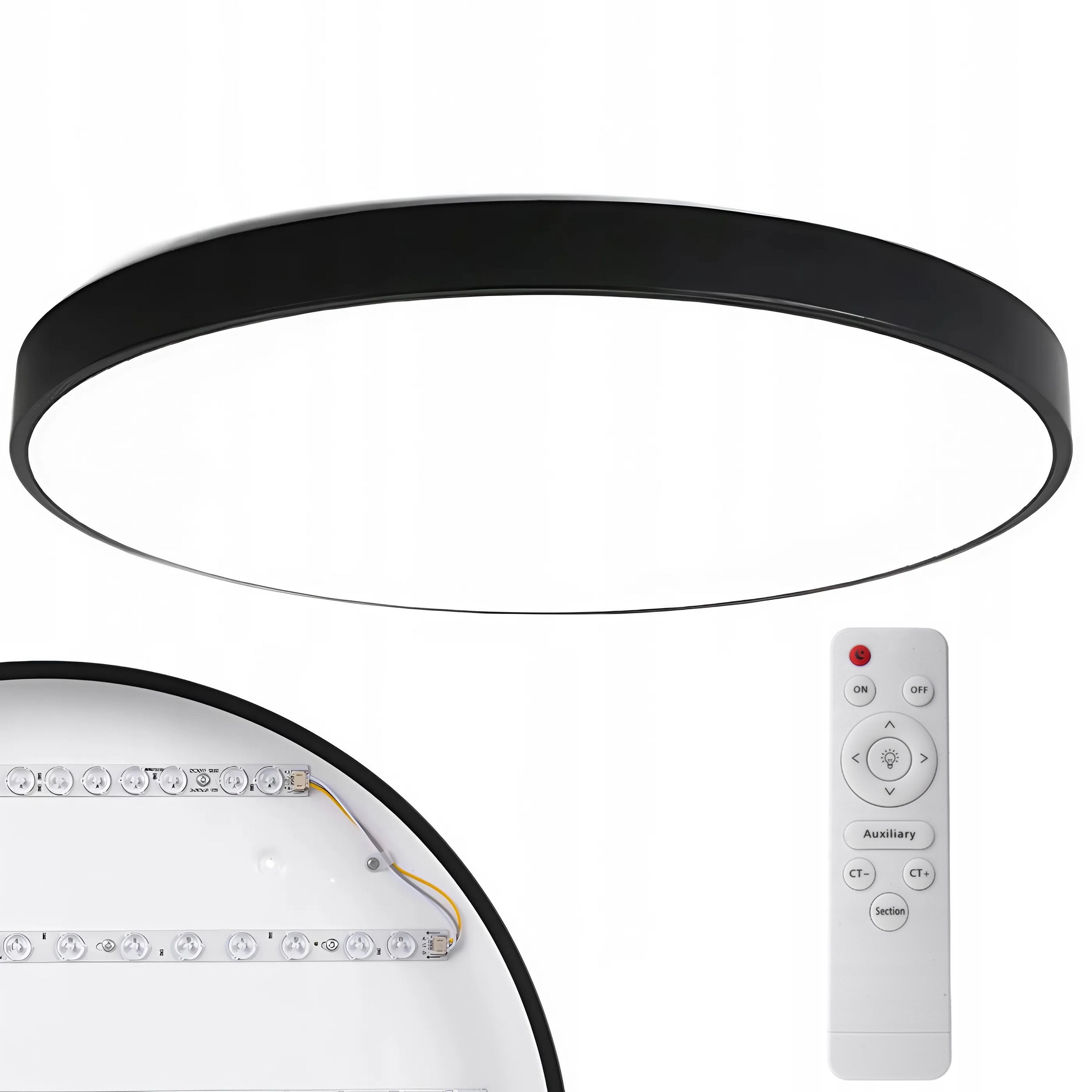 Nowoczesna Lampa Sufitowa Czarny Plafon 60CM Okrągły Do Salonu Przedpokoju