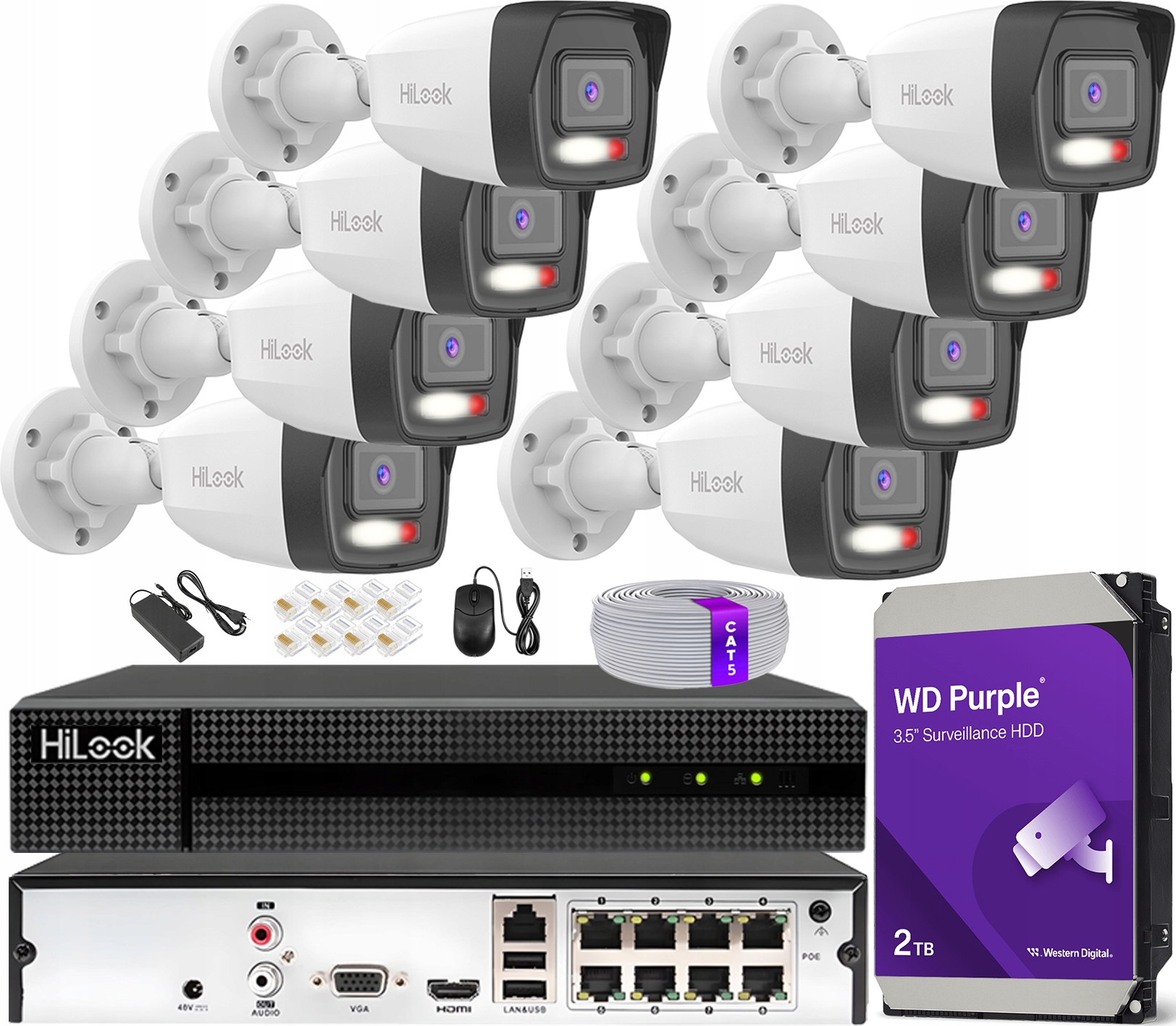 Venkovní Ip monitorování 8 kamer 6Mpx HiLook od Hikvision Nvr 8x PoE