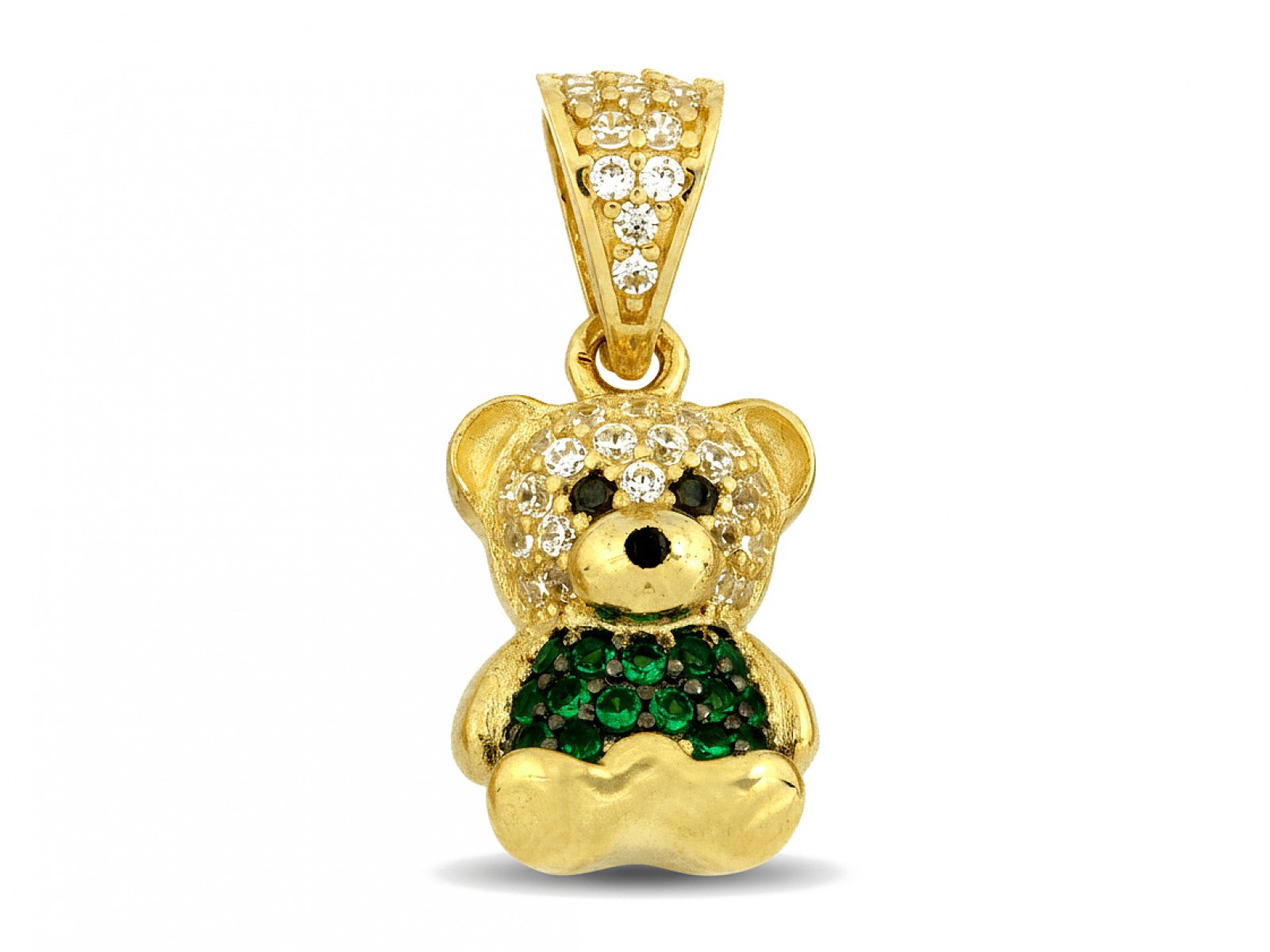 Zlatý přívěsek 585 Medvídek se zelenými zirkony Medvídek 2.01g dárek
