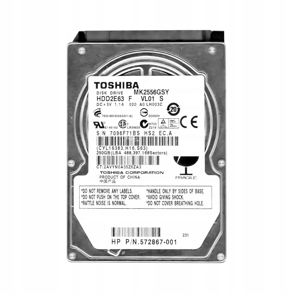 Toshiba 250GB 7.2K 16MB Sata II 2.5'' MK2556GSY