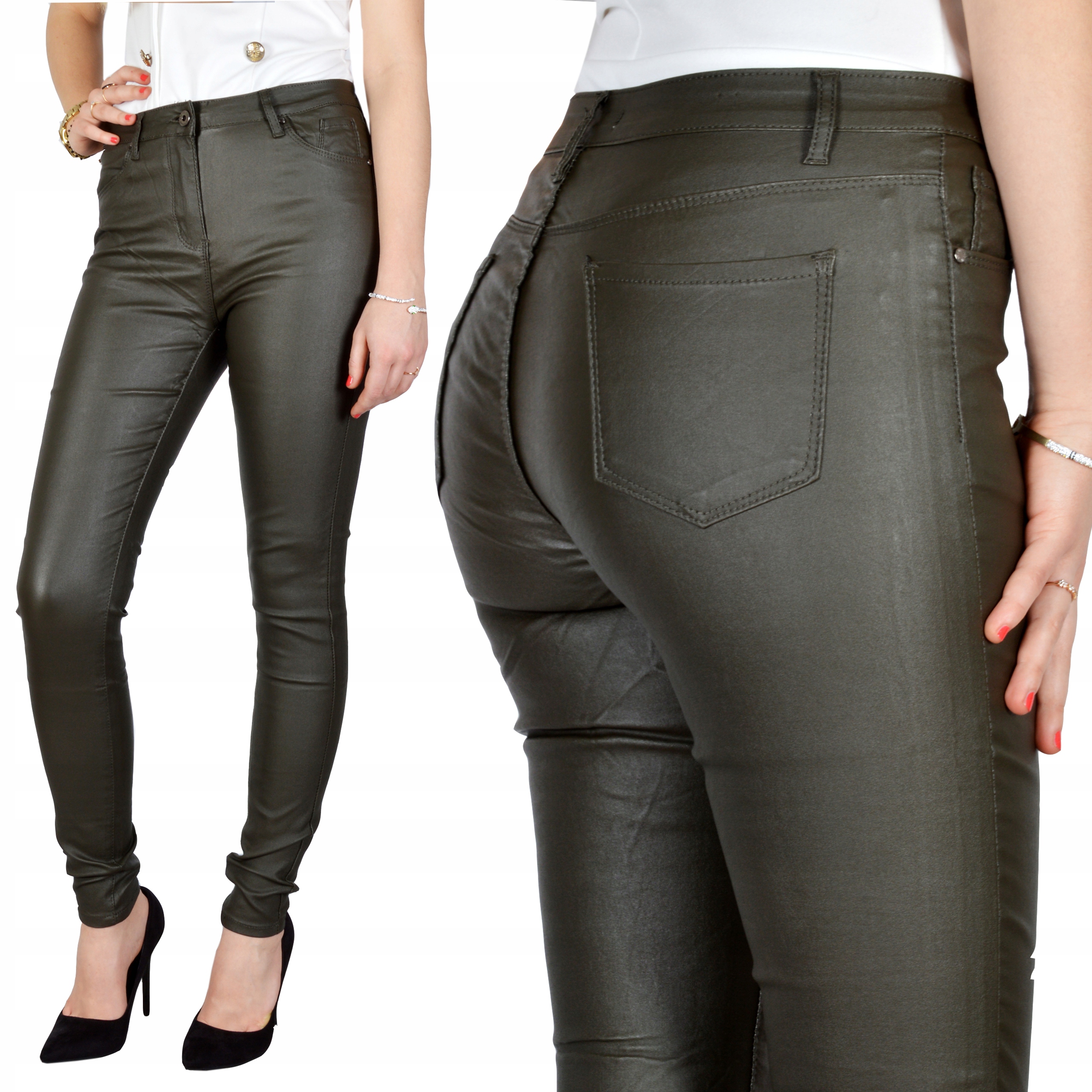 

damskie Spodnie Modelujące Eco Skóra Woskowane