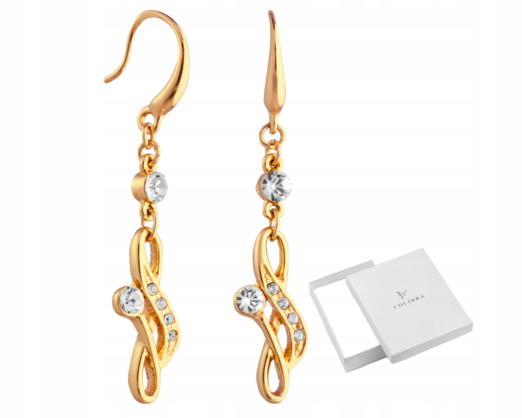 

Złote Kolczyki Długie Kryształki Swarovski Colibra