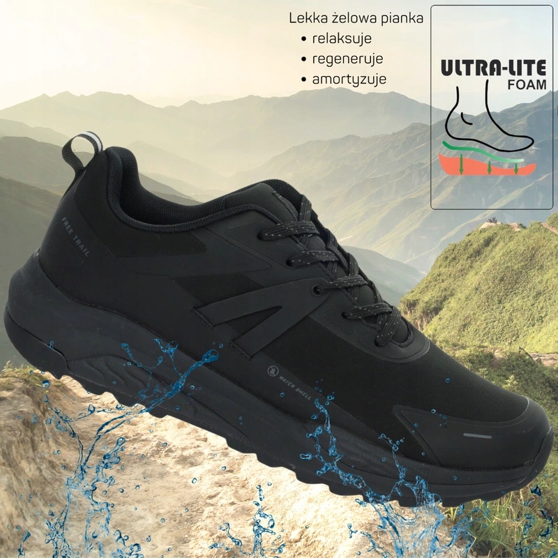 Czarne półbuty męskie trekkingowe buty do chodzenia po górach Water Shell