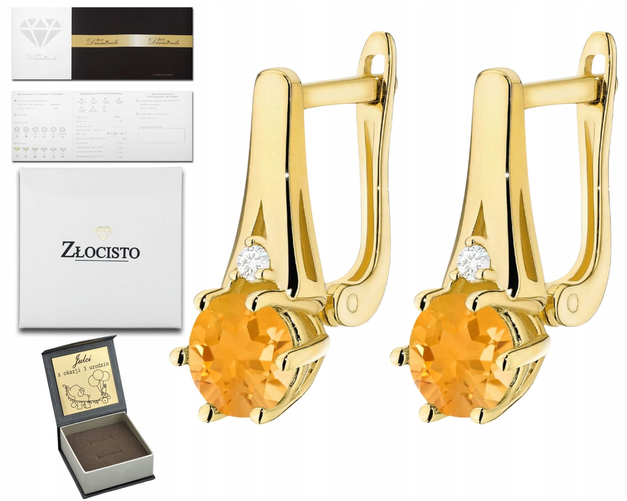 Zlaté Náušnice S Citronem A Brilianty, Anglické Zapínání