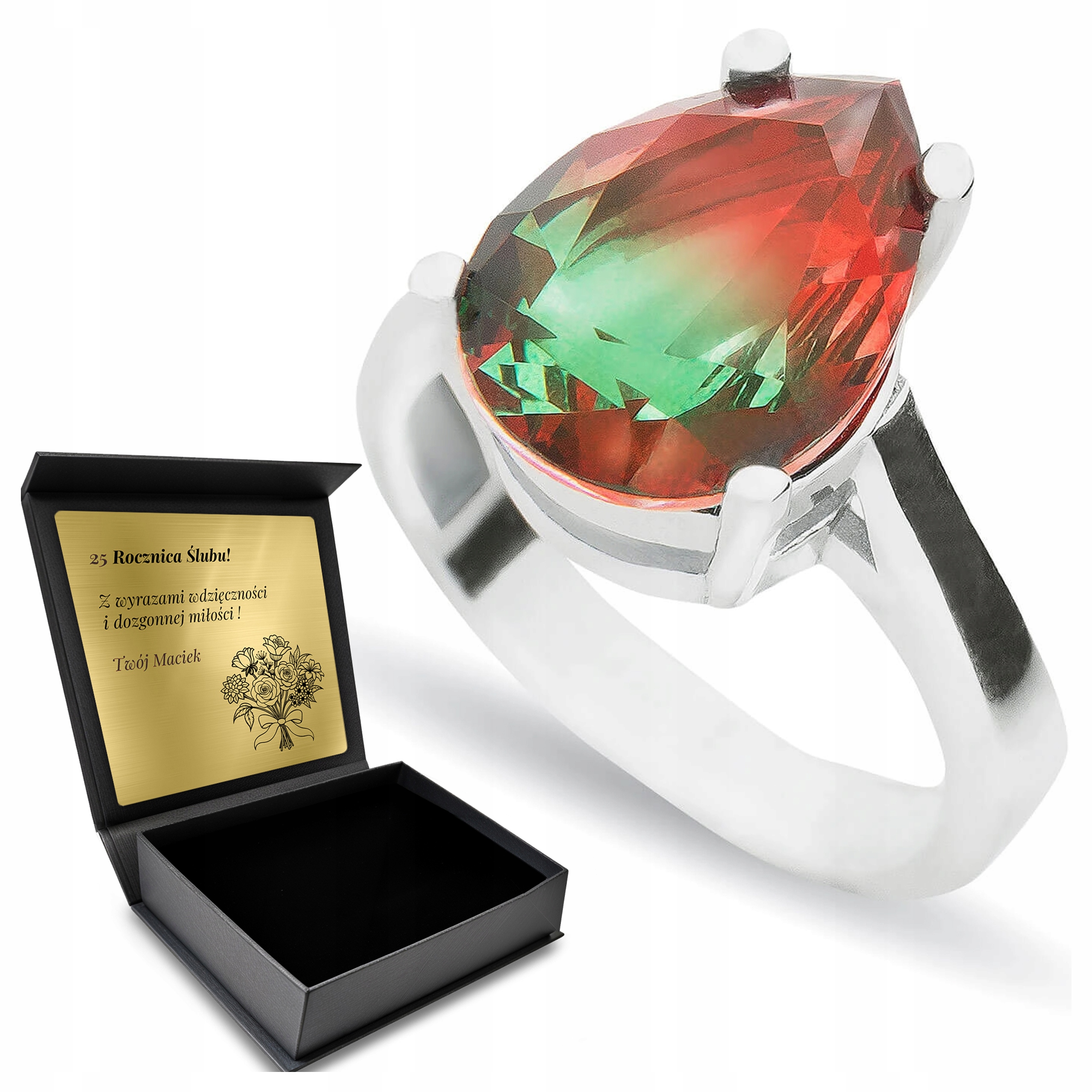 Prstýnek 925 S Turmalínem Dárek pro ženu Gravírování Bonus